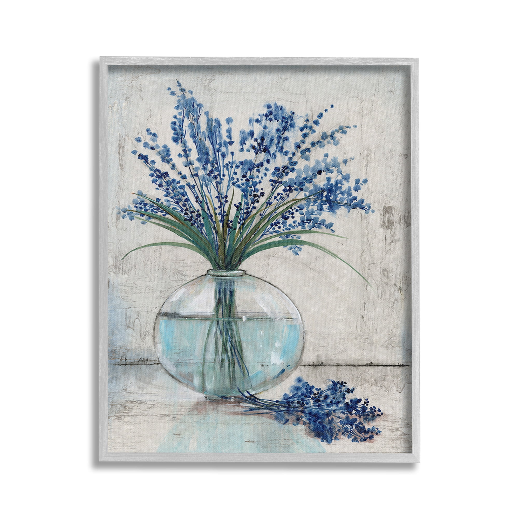 Stupell Industries Lavender Sprigs in Vase Botanical & Floral Painting Gray Framed Art Print Wall Art, 16 x 20
