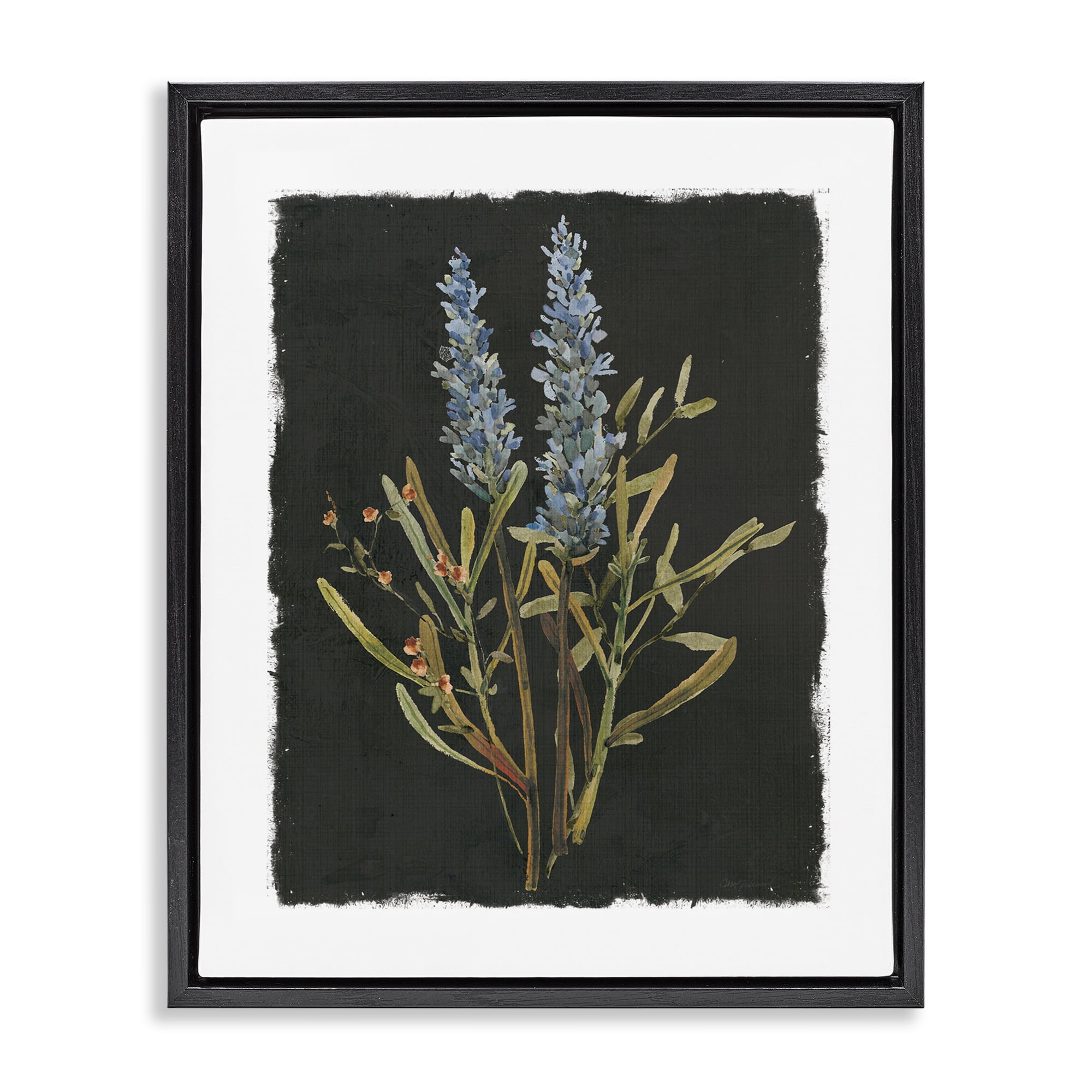 Stupell Industries Lavender Sprigs on Dark Background Black Framed Floater Canvas Wall Art, design by Carol Robinson