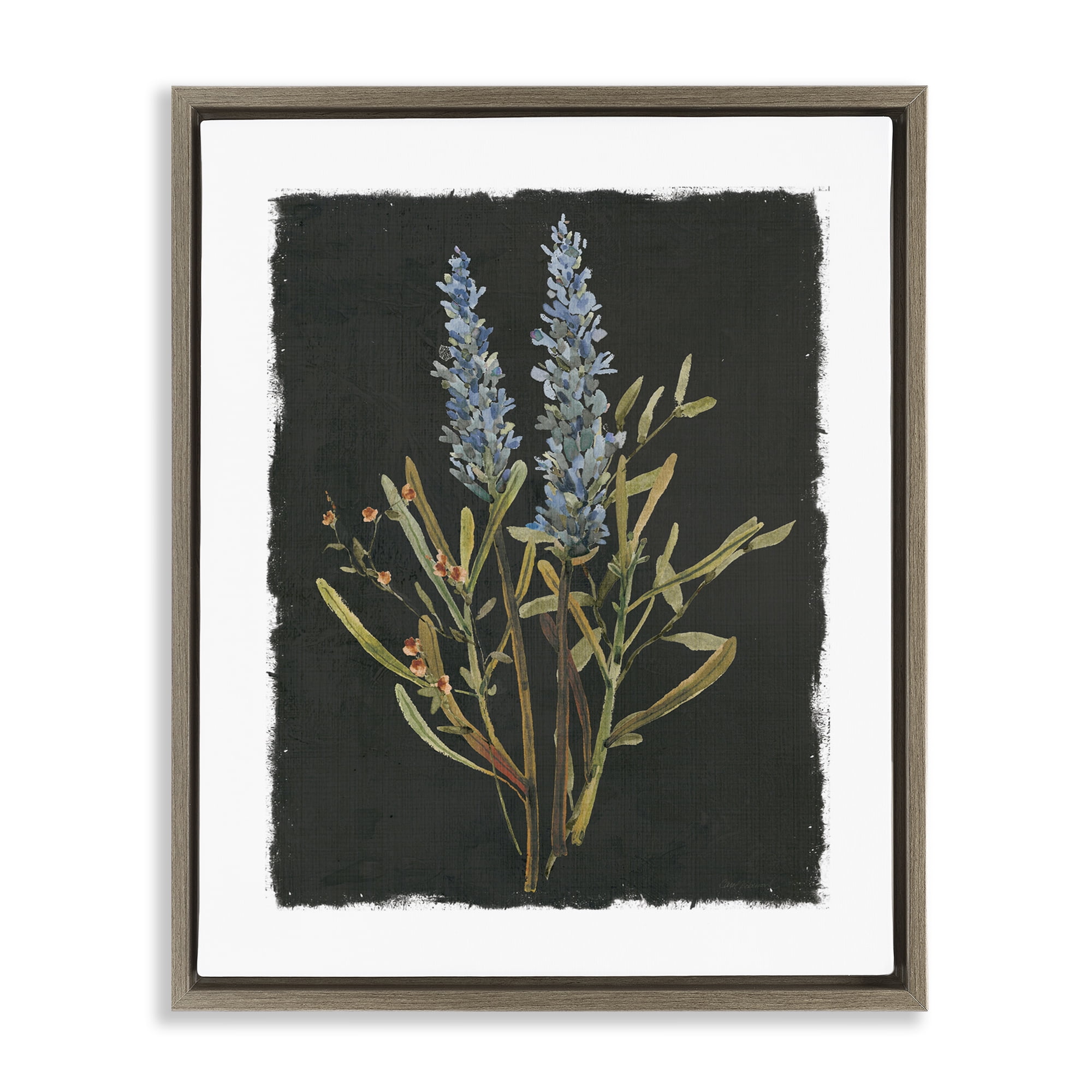 Stupell Industries Lavender Sprigs on Dark Background Brown Framed Floater Canvas Wall Art, design by Carol Robinson