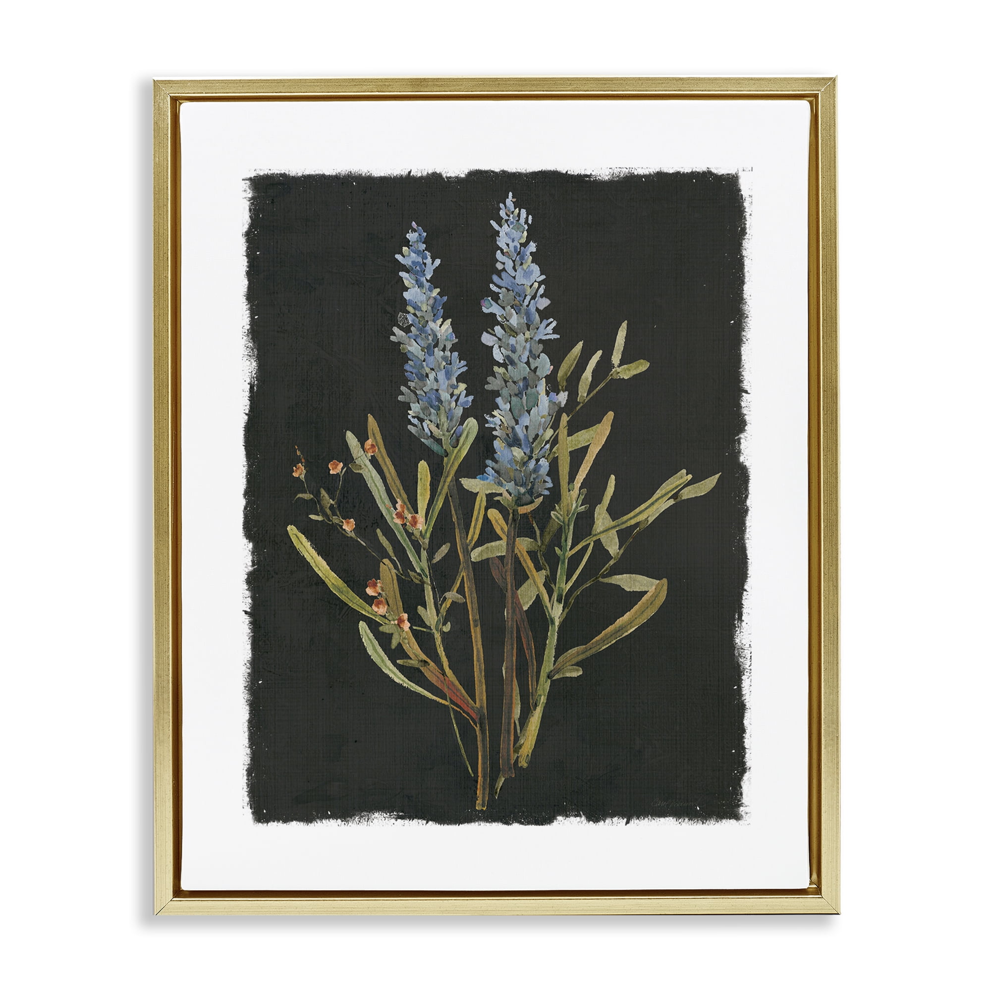 Stupell Industries Lavender Sprigs on Dark Background Gold Framed Floater Canvas Wall Art, design by Carol Robinson