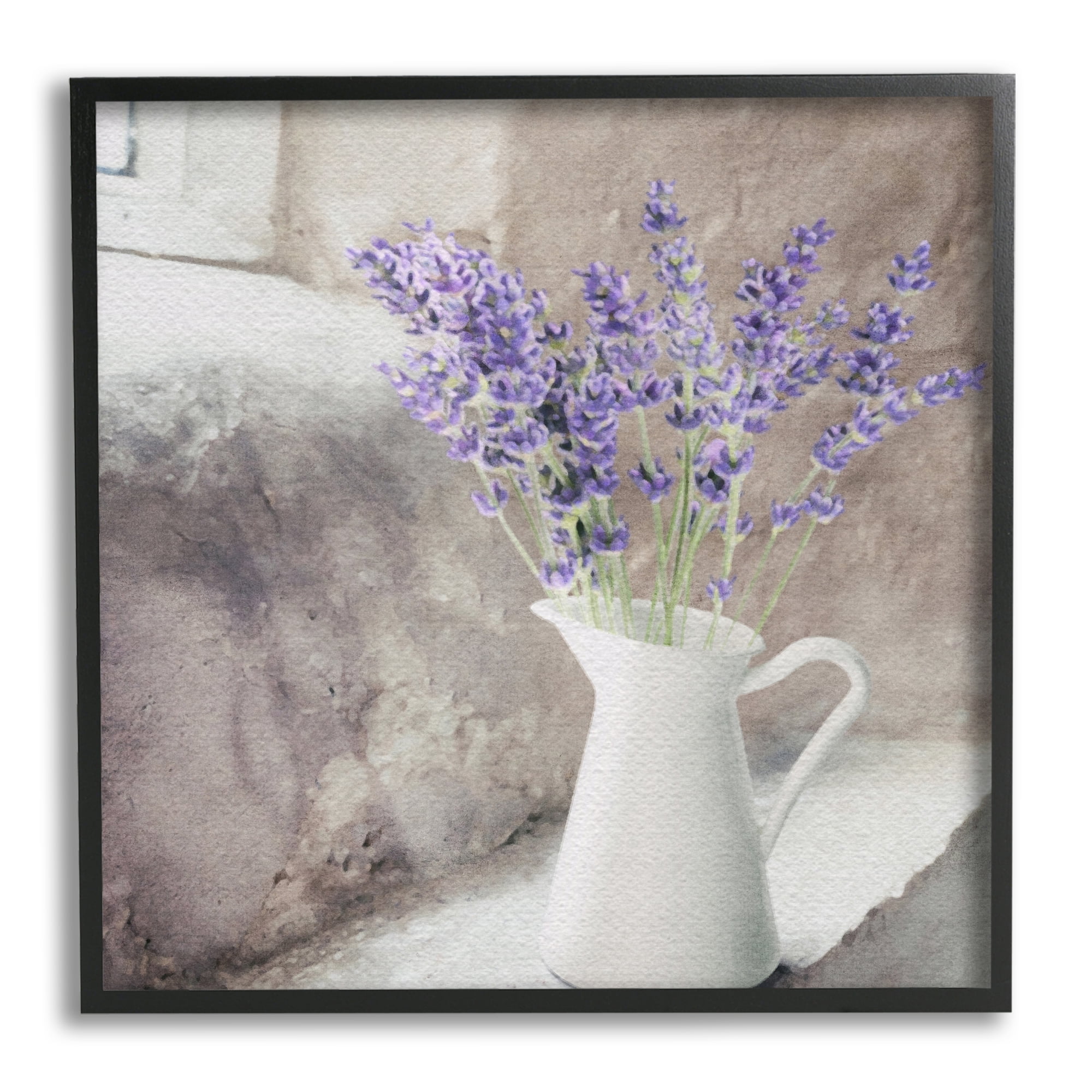 Stupell Industries Lavender Vase in Window Botanical & Floral Painting Black Framed Art Print Wall Art, 24 x 24