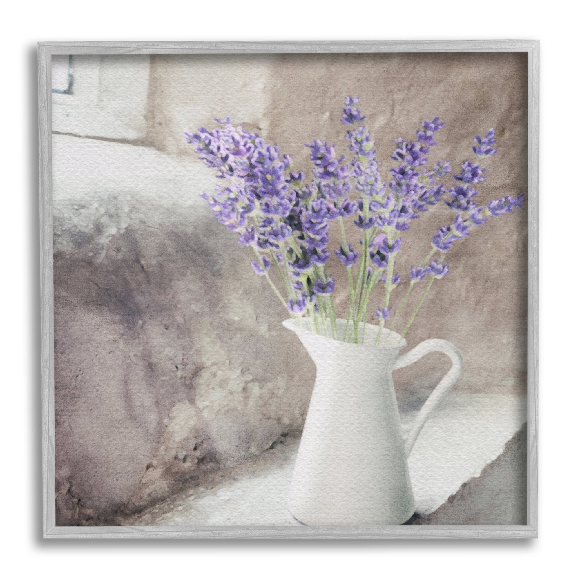 Stupell Industries Lavender Vase in Window Botanical & Floral Painting Gray Framed Art Print Wall Art, 17 x 17