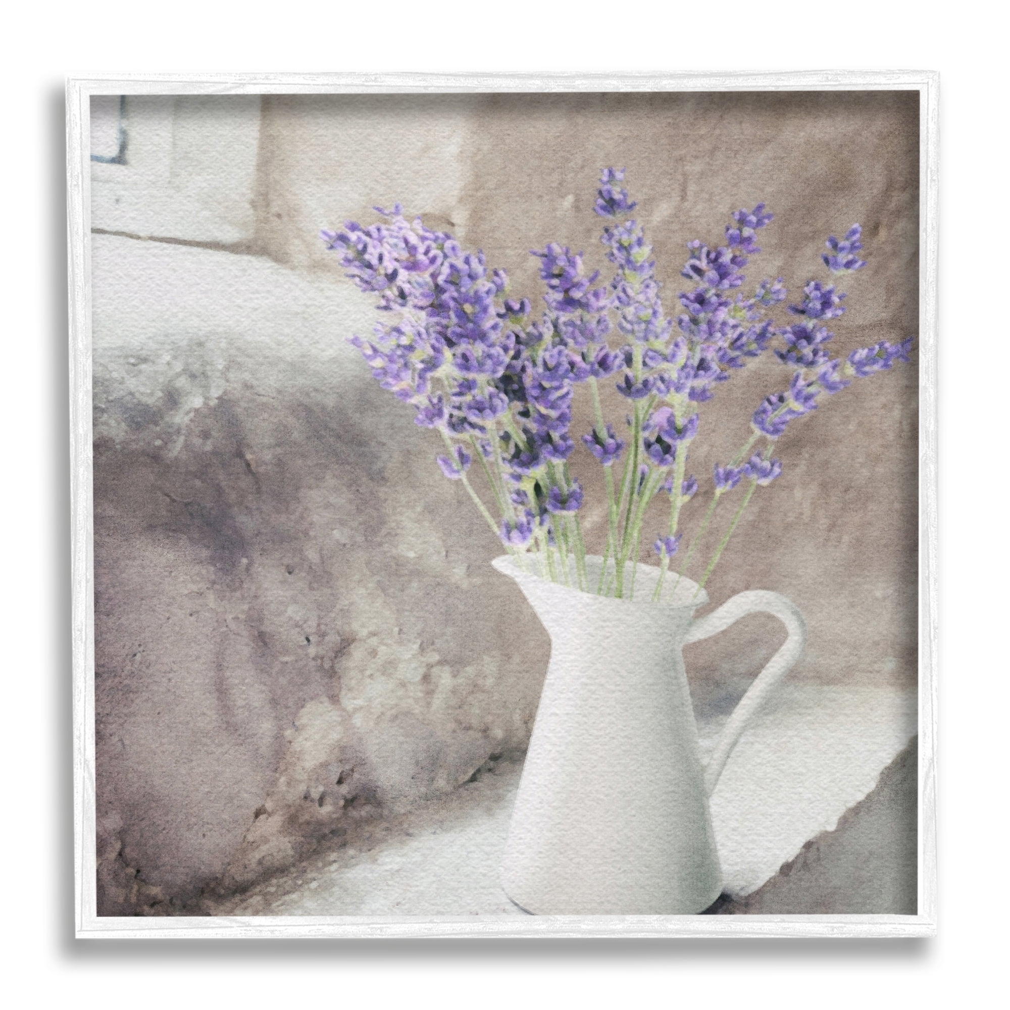 Stupell Industries Lavender Vase in Window Botanical & Floral Painting White Framed Art Print Wall Art, 17 x 17