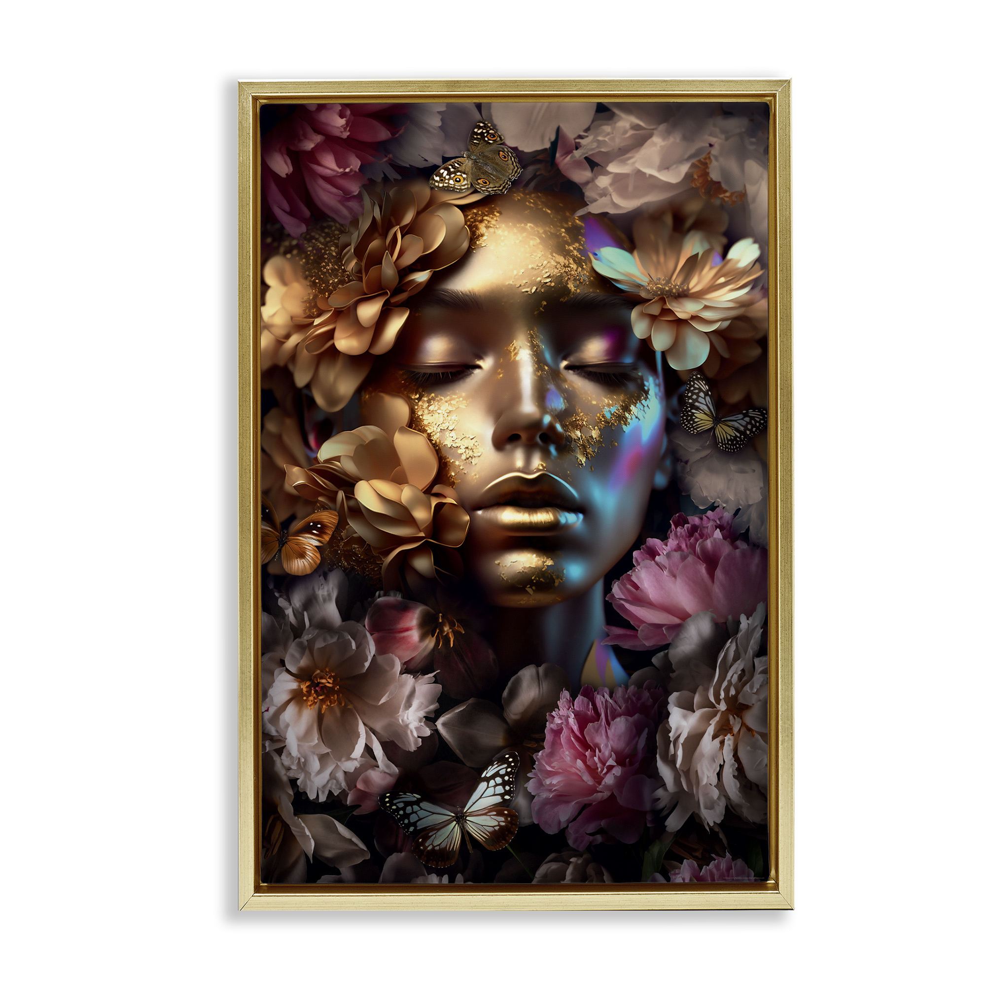 Stupell Industries Lavish Floral Face Plants & Flowers Painting Gold Floater Framed Canvas Art Print Wall Art, 21 x 31