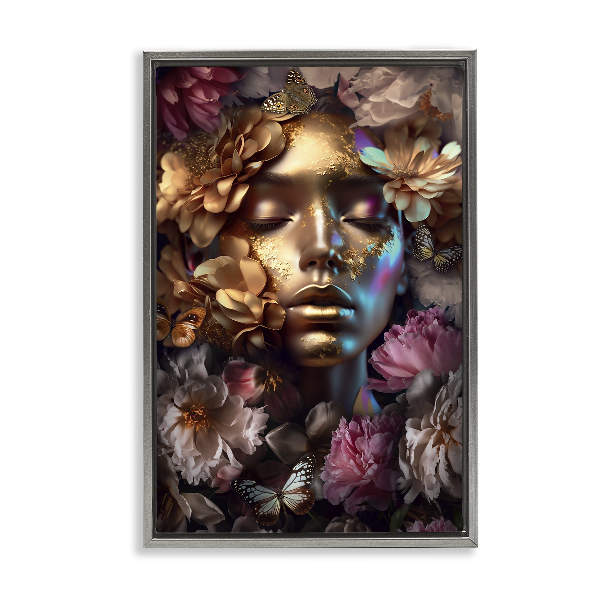 Stupell Industries Lavish Floral Face Plants & Flowers Painting Gray Floater Framed Canvas Art Print Wall Art, 21 x 31