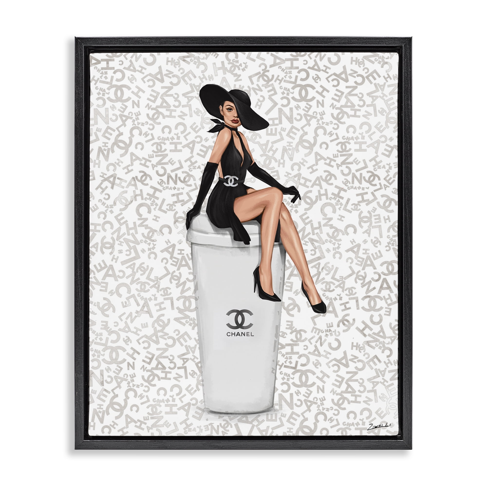 Stupell Industries Lavish Woman & Coffee Beauty & Fashion Painting Black Floater Framed Art Print Wall Art, 25 x 31