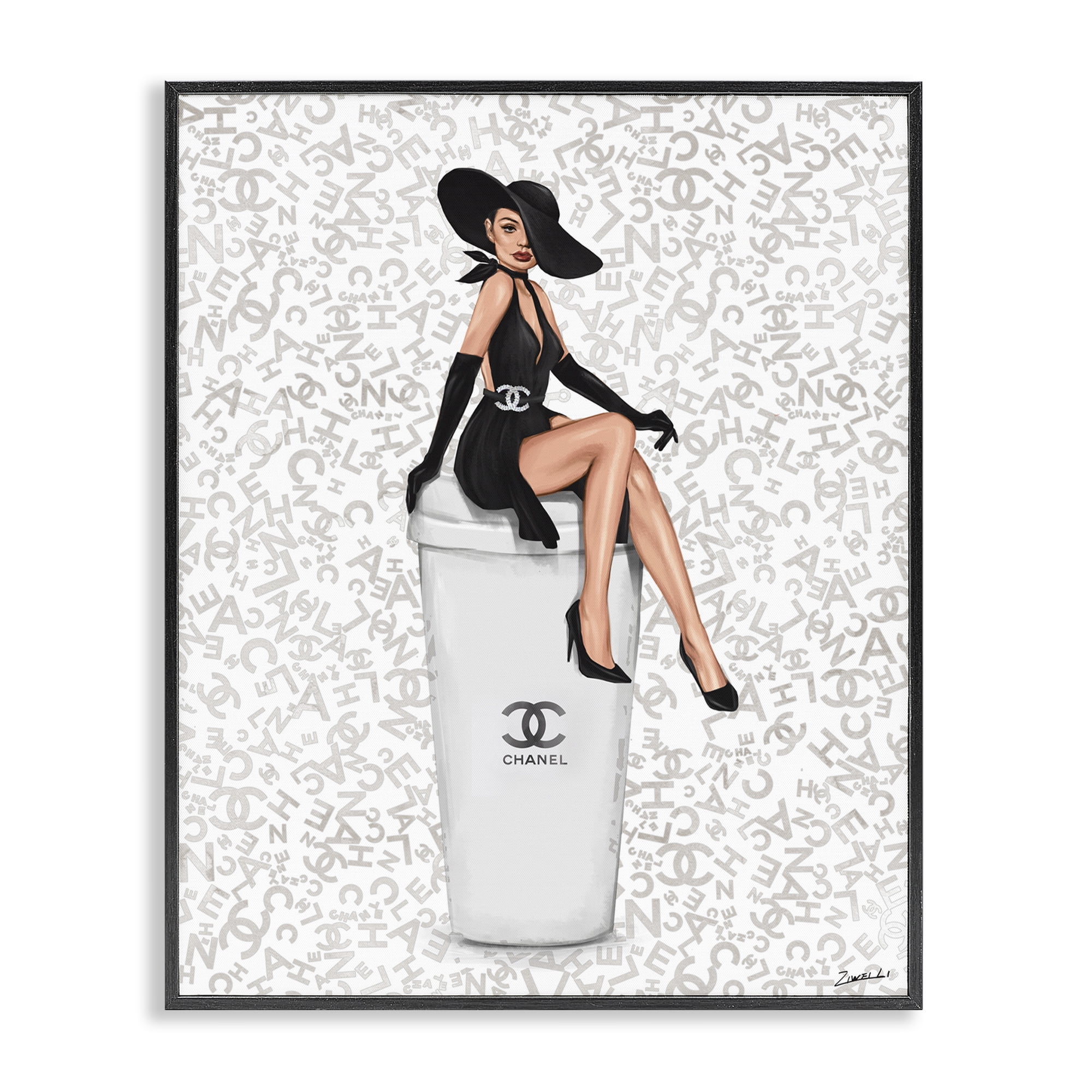 Stupell Industries Lavish Woman & Coffee Beauty & Fashion Painting Black Framed Art Print Wall Art, 24 x 30