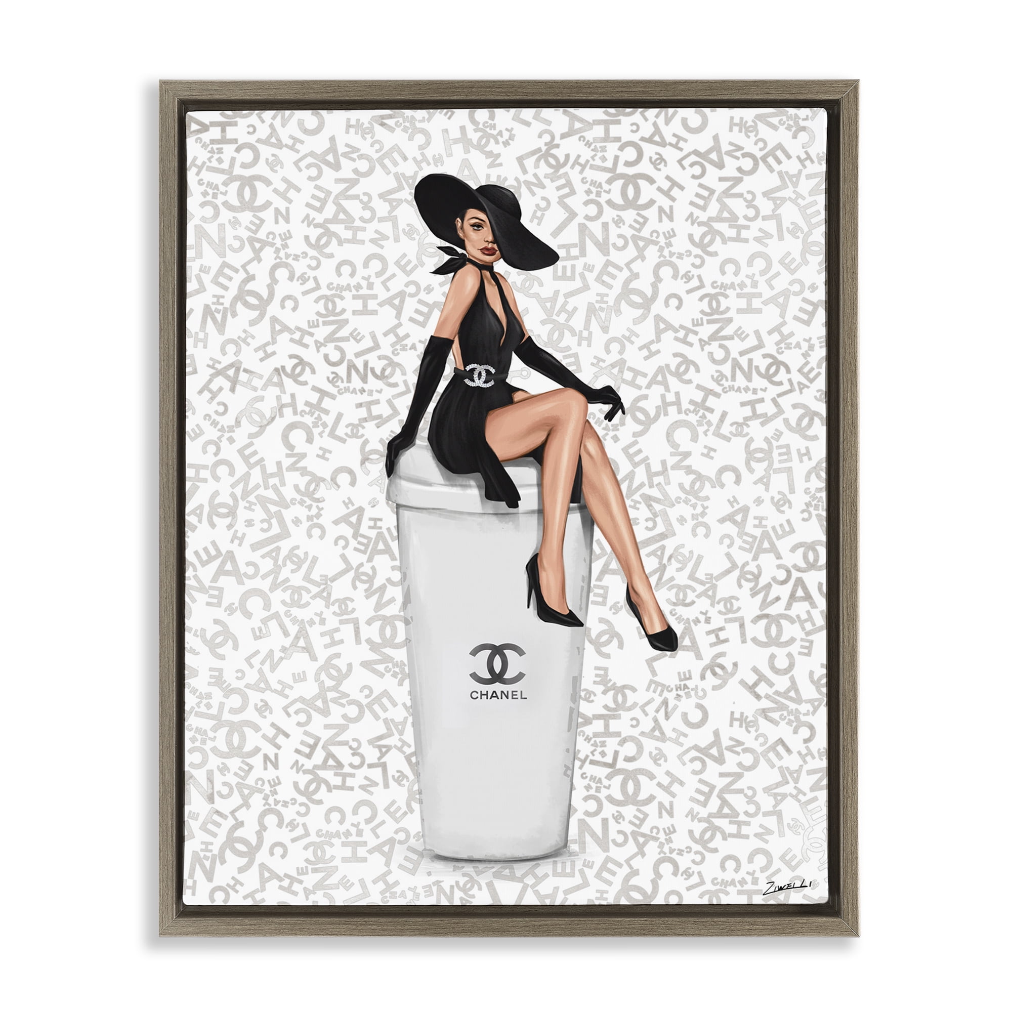 Stupell Industries Lavish Woman & Coffee Beauty & Fashion Painting Brown Floater Framed Art Print Wall Art, 17 x 21