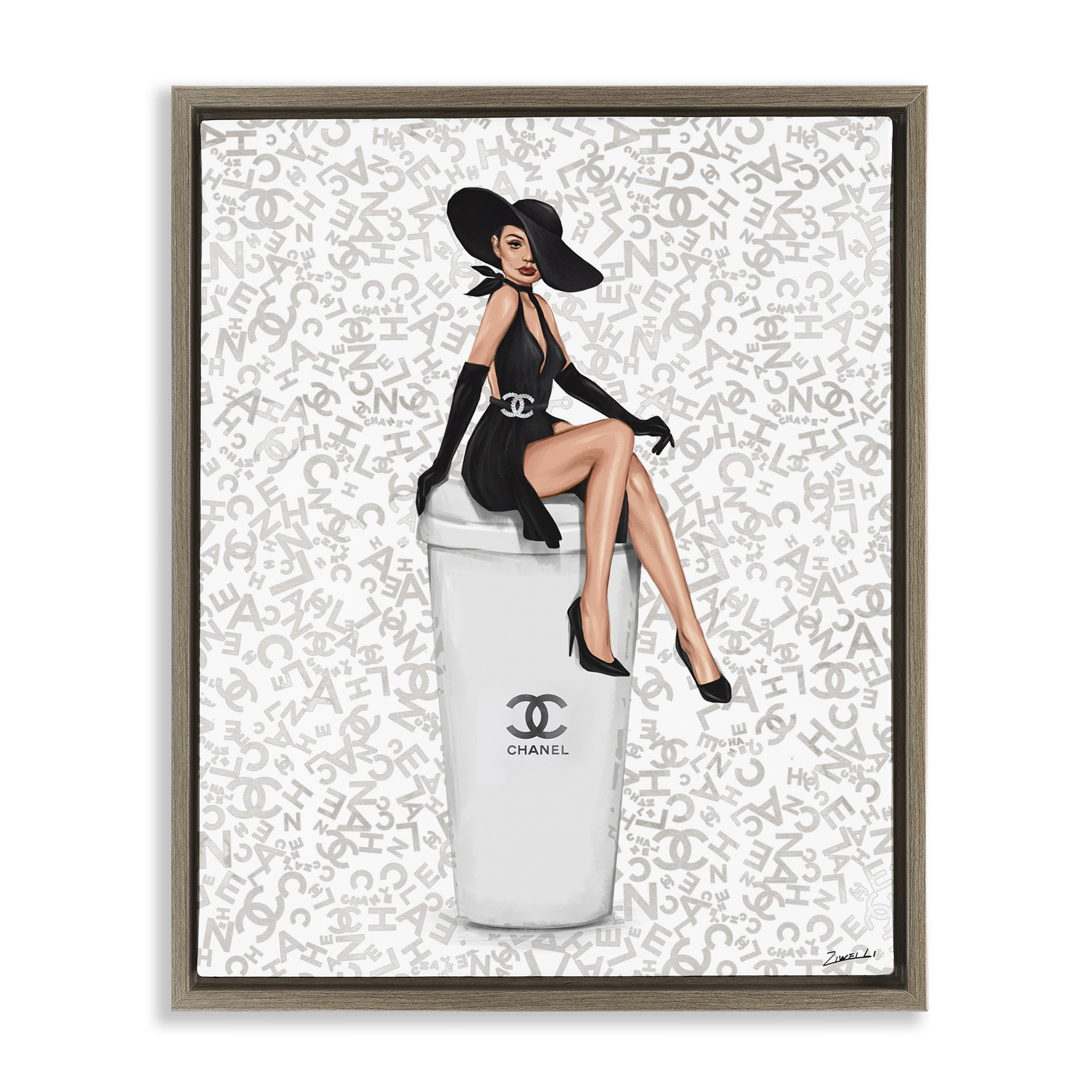Stupell Industries Lavish Woman & Coffee Beauty & Fashion Painting Brown Floater Framed Art Print Wall Art, 25 x 31