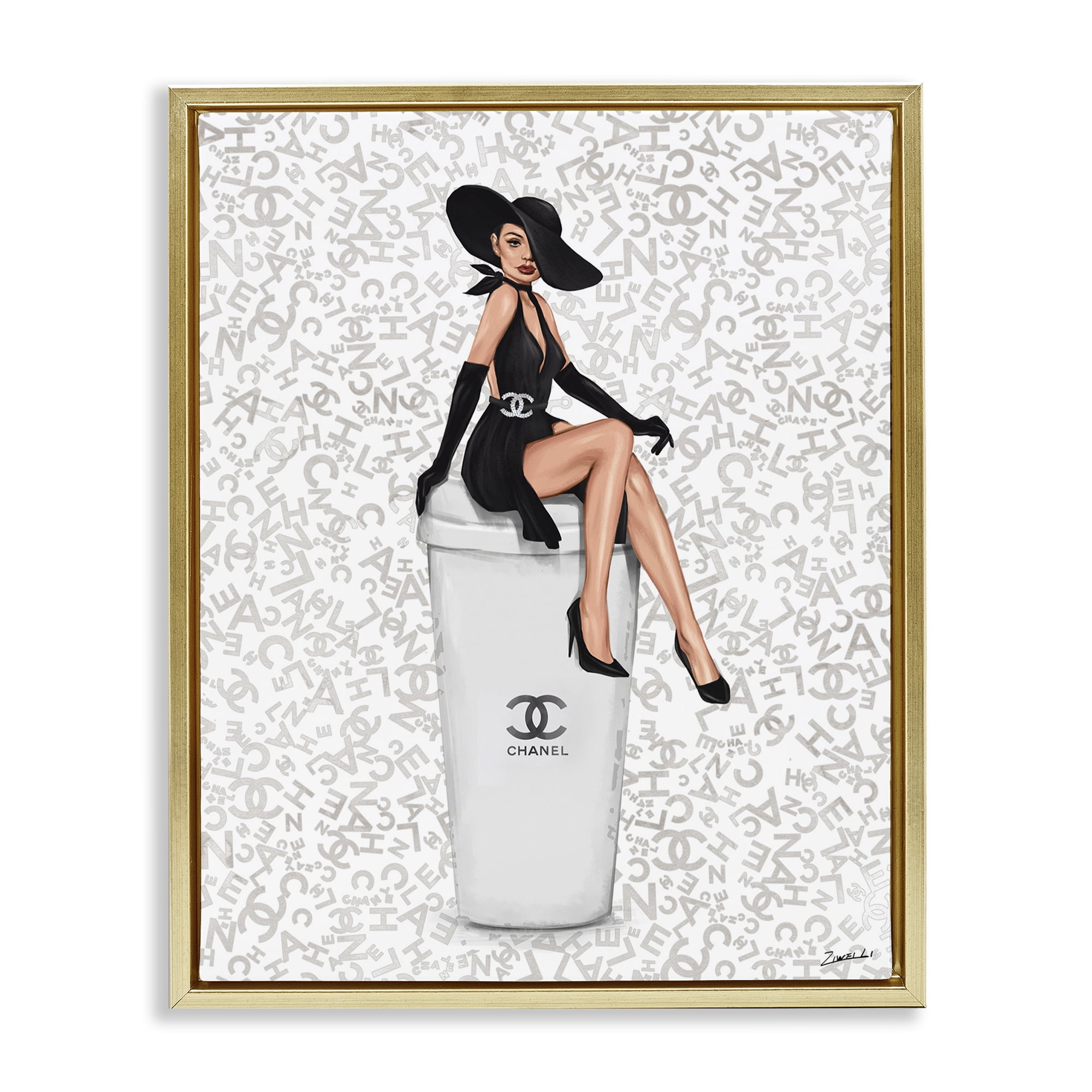 Stupell Industries Lavish Woman & Coffee Beauty & Fashion Painting Gold Floater Framed Art Print Wall Art, 25 x 31