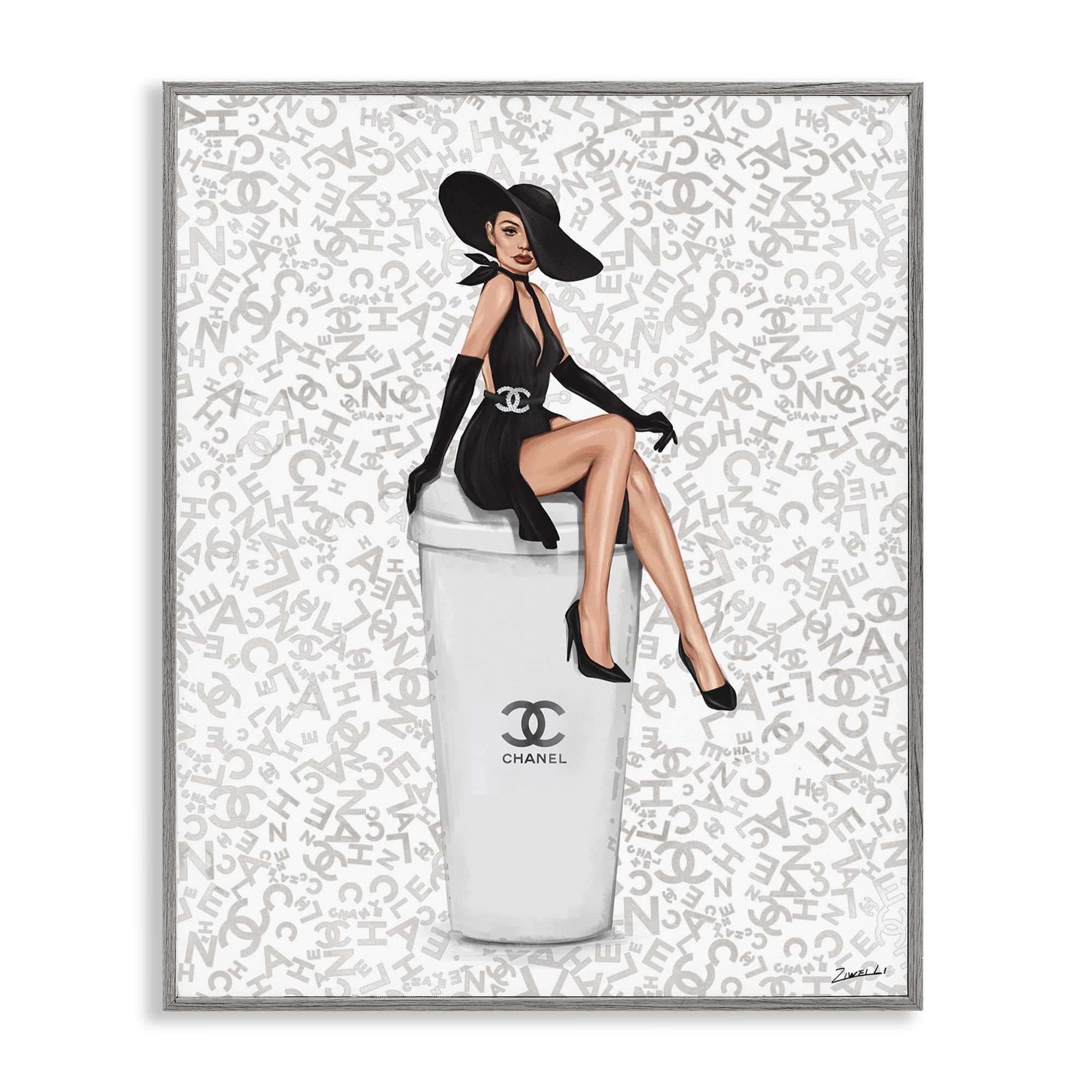 Stupell Industries Lavish Woman & Coffee Beauty & Fashion Painting Gray Framed Art Print Wall Art, 11 x 14