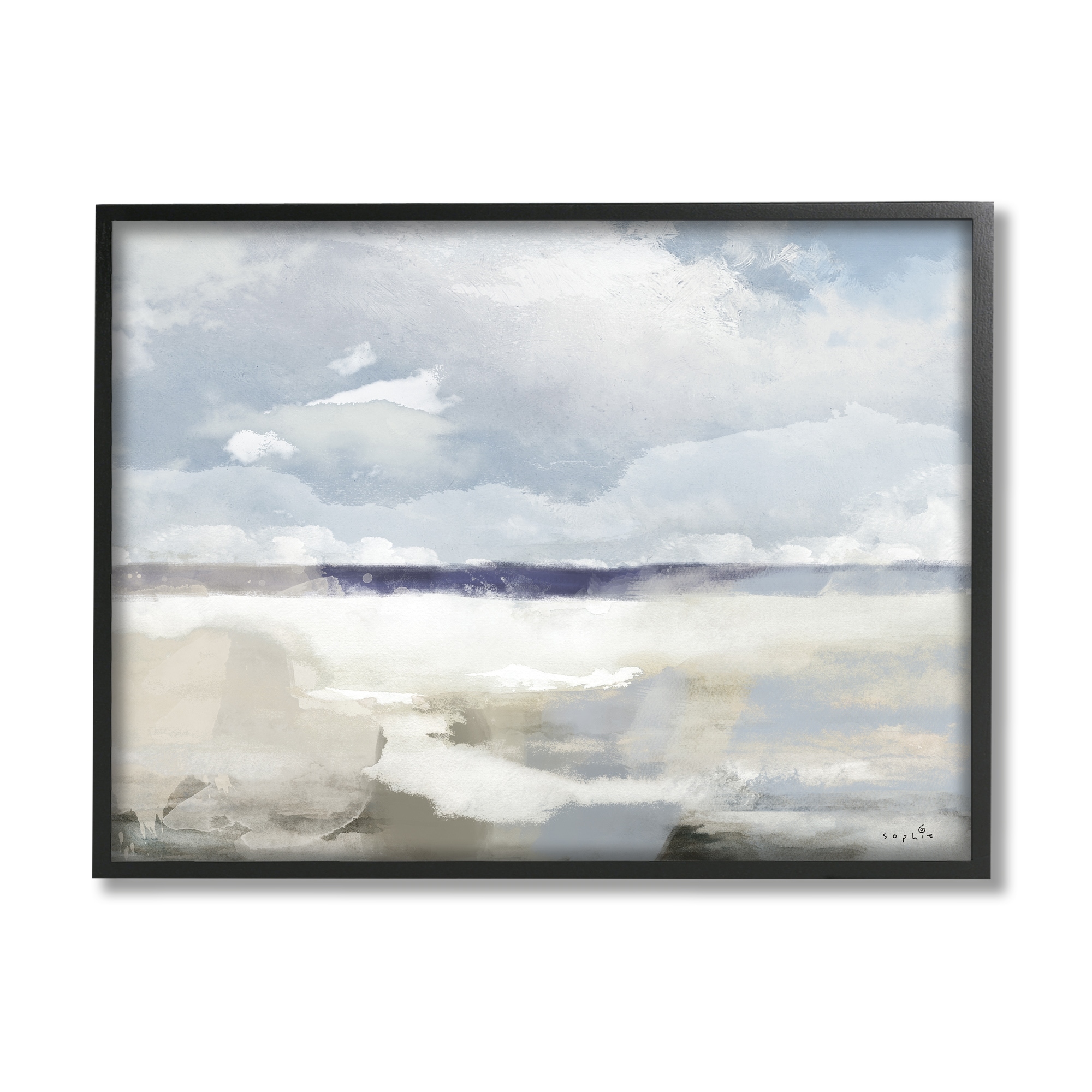 Stupell Industries Layered Abstract Beach Scenery Distant Land Clouds Painting Black Framed Art Print Wall Art, Design by Sophie 6
