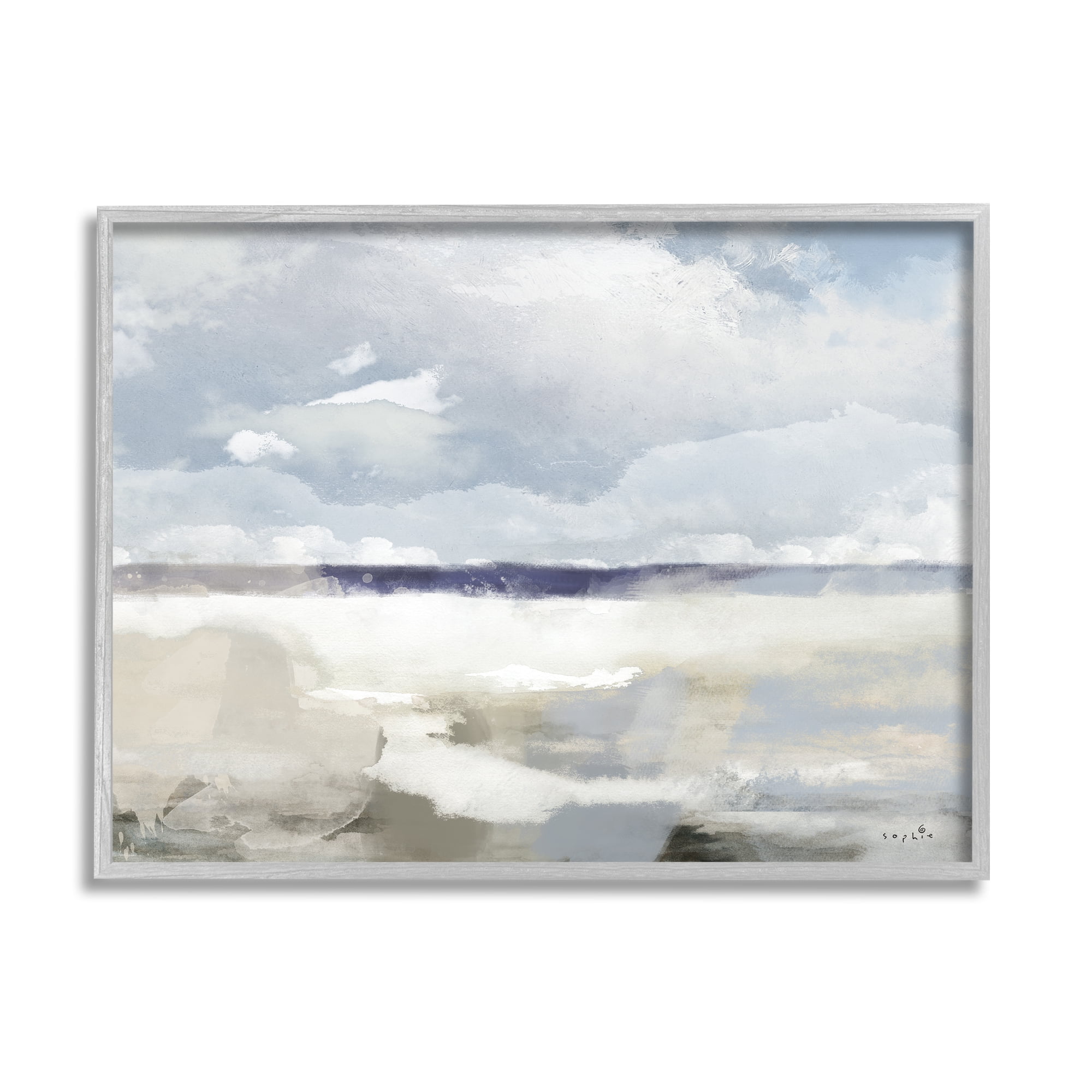 Stupell Industries Layered Abstract Beach Scenery Distant Land Clouds Painting Gray Framed Art Print Wall Art, Design by Sophie 6