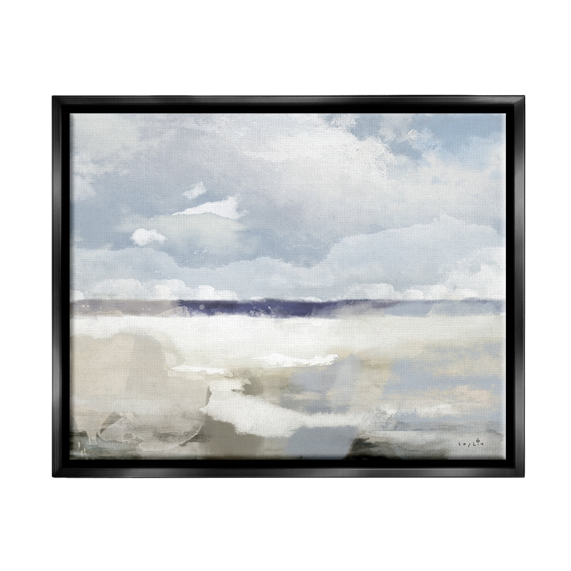 Stupell Industries Layered Abstract Beach Scenery Distant Land Clouds Painting Jet Black Floating Framed Canvas Print Wall Art, Design by Sophie 6