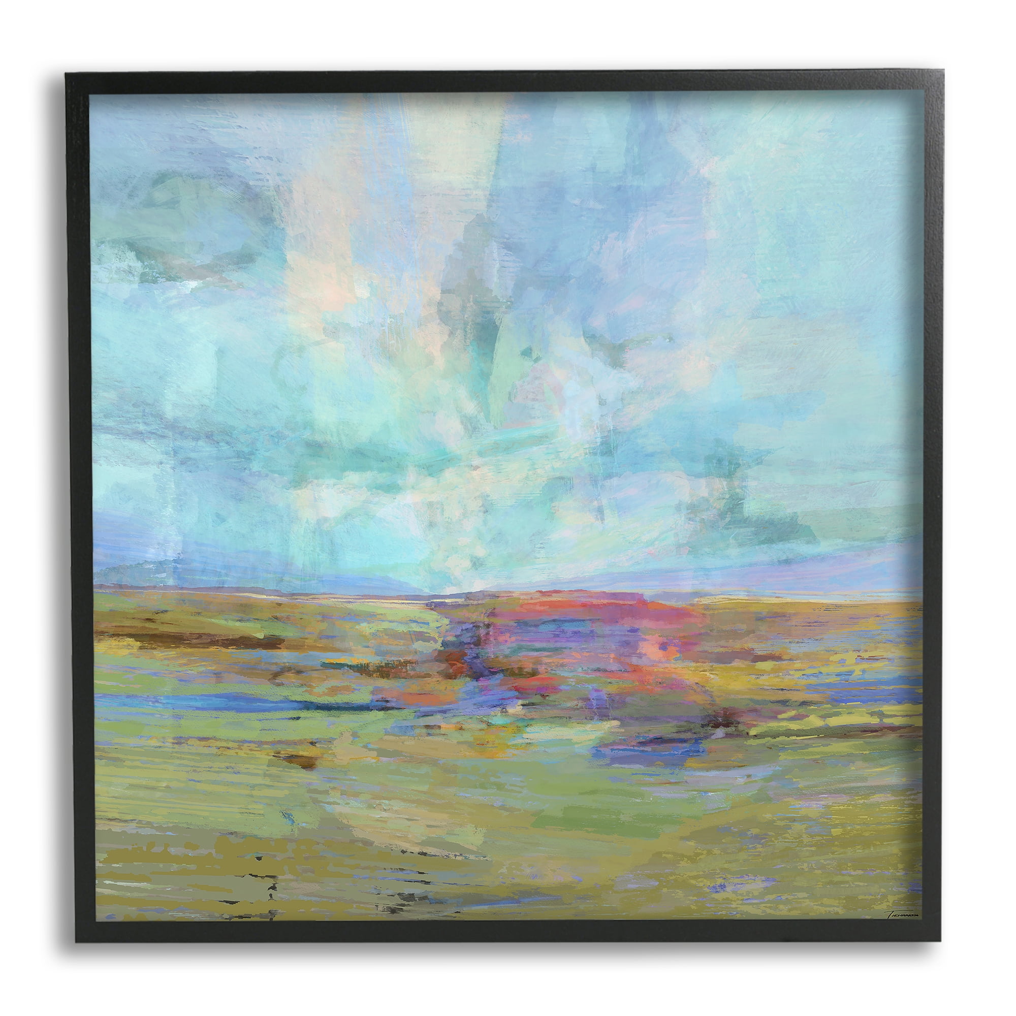 Stupell Industries Layered Abstract Grassland Scene Luminous Blue Sky Painting Black Framed Art Print Wall Art, Design by Michael Tienhaara