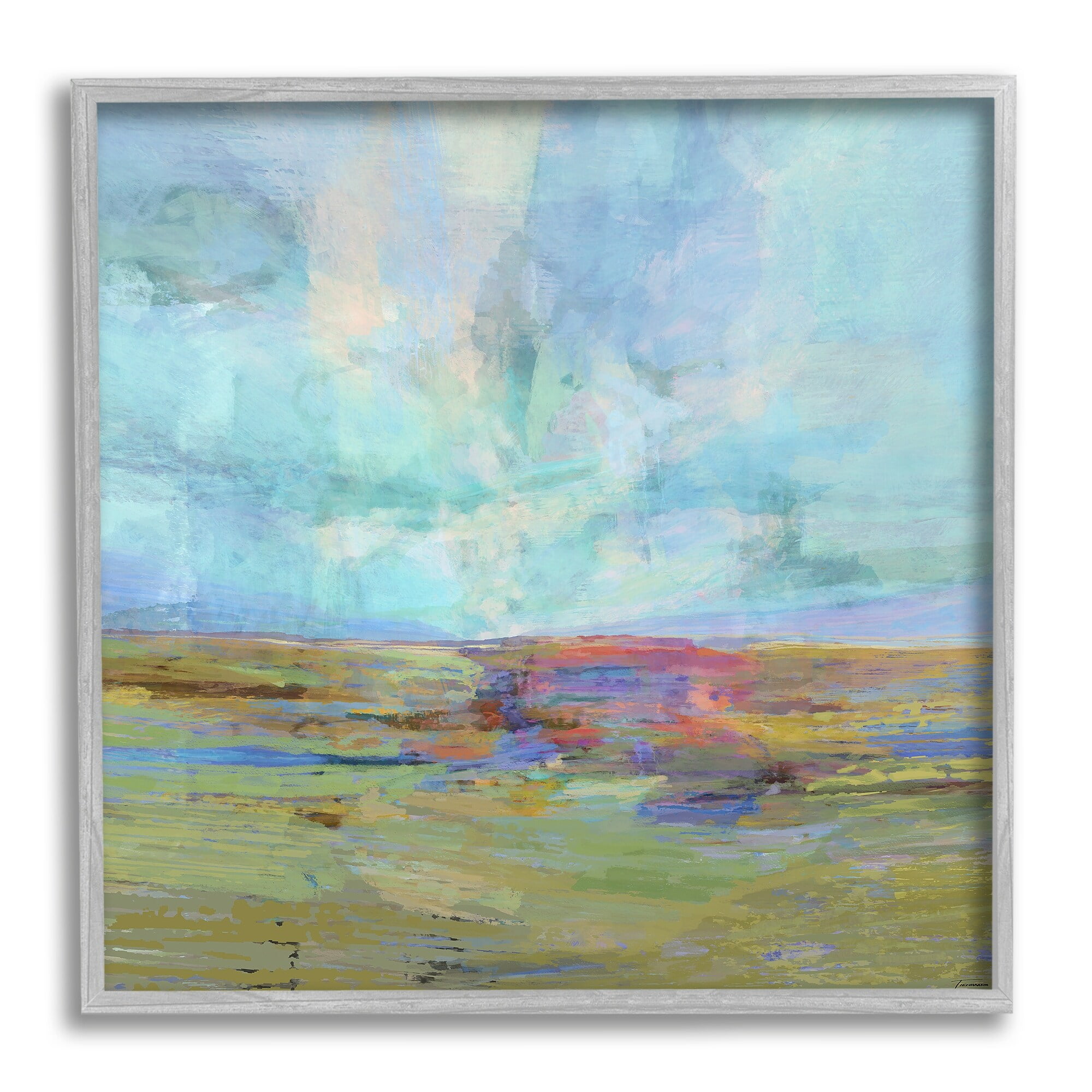 Stupell Industries Layered Abstract Grassland Scene Luminous Blue Sky Painting Gray Framed Art Print Wall Art, Design by Michael Tienhaara