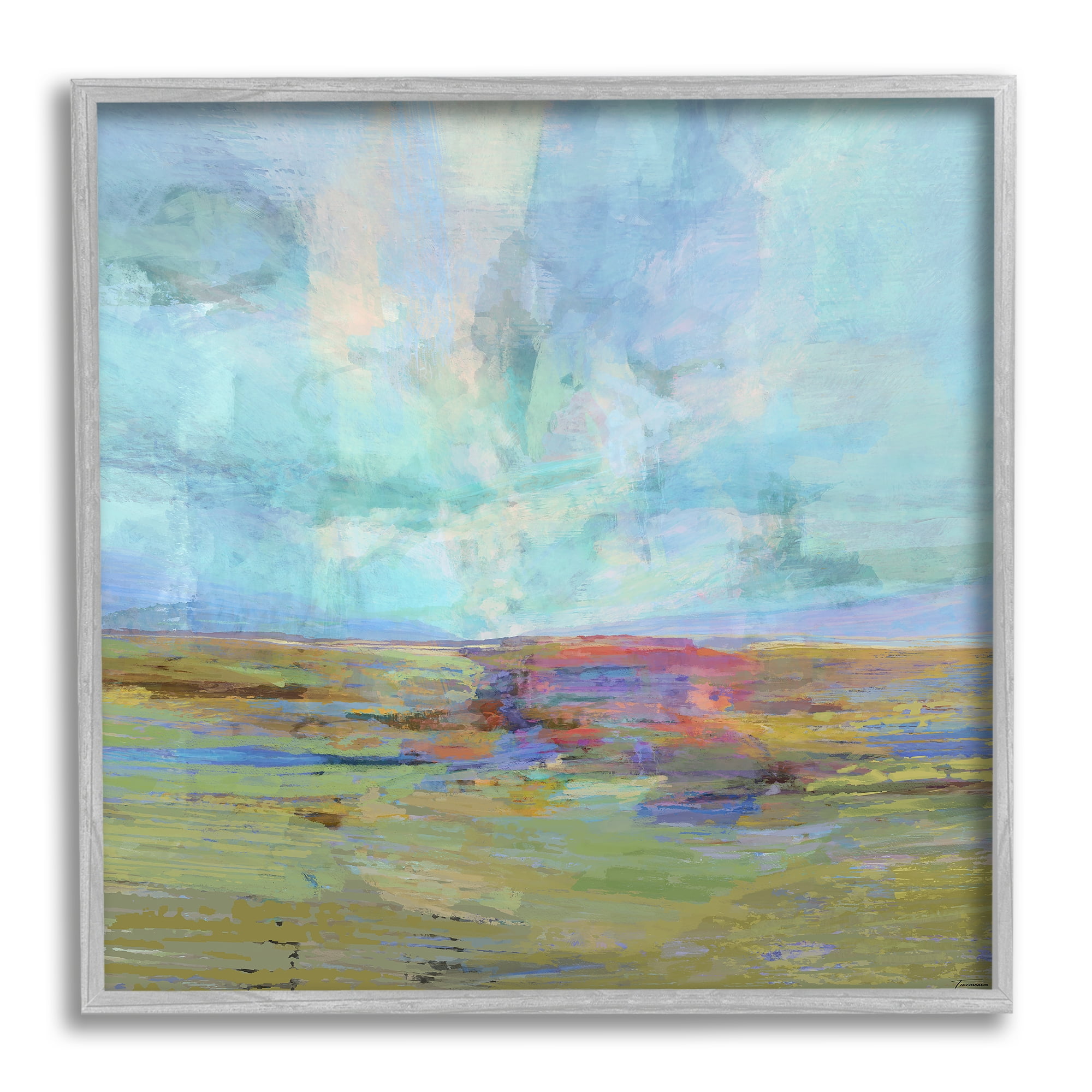Stupell Industries Layered Abstract Grassland Scene Luminous Blue Sky Painting Gray Framed Art Print Wall Art, Design by Michael Tienhaara