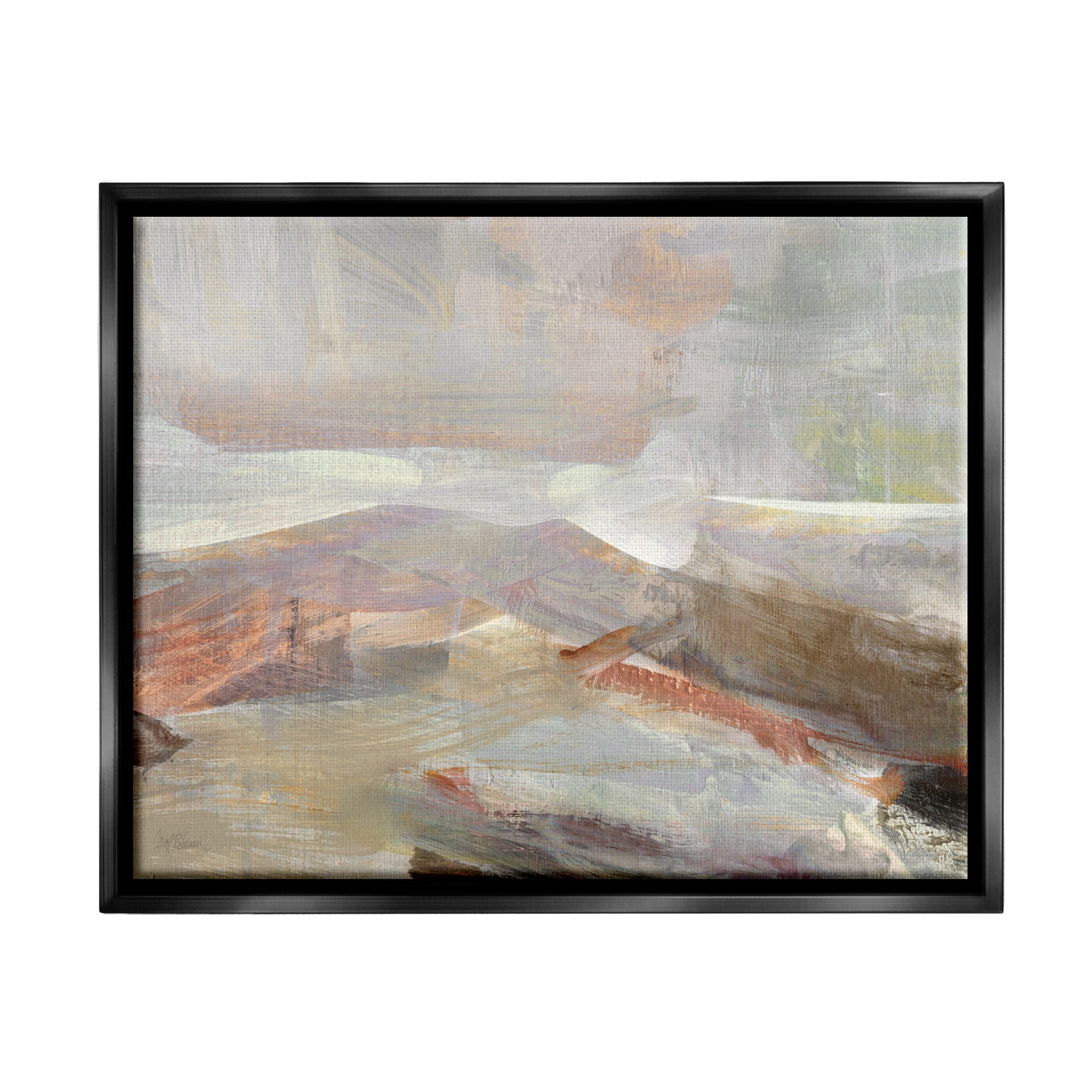 Stupell Industries Layered Abstract Thick Brushstrokes Neutral Browns Painting Painting Jet Black Floating Framed Canvas Print Wall Art, Design by Carol Robinson