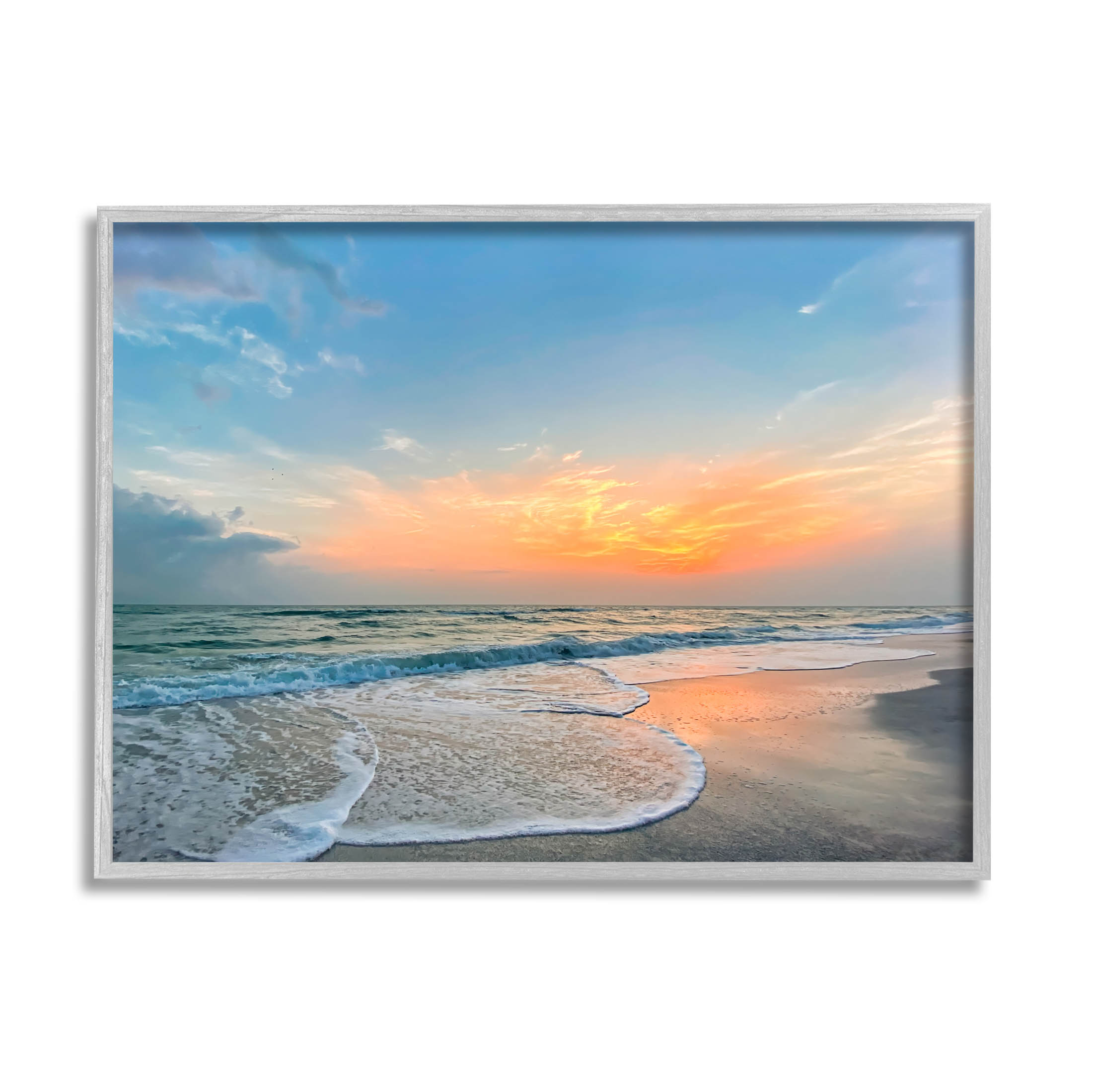 Stupell Industries Layered Beach Foam Sunrise Photograph Gray Framed
