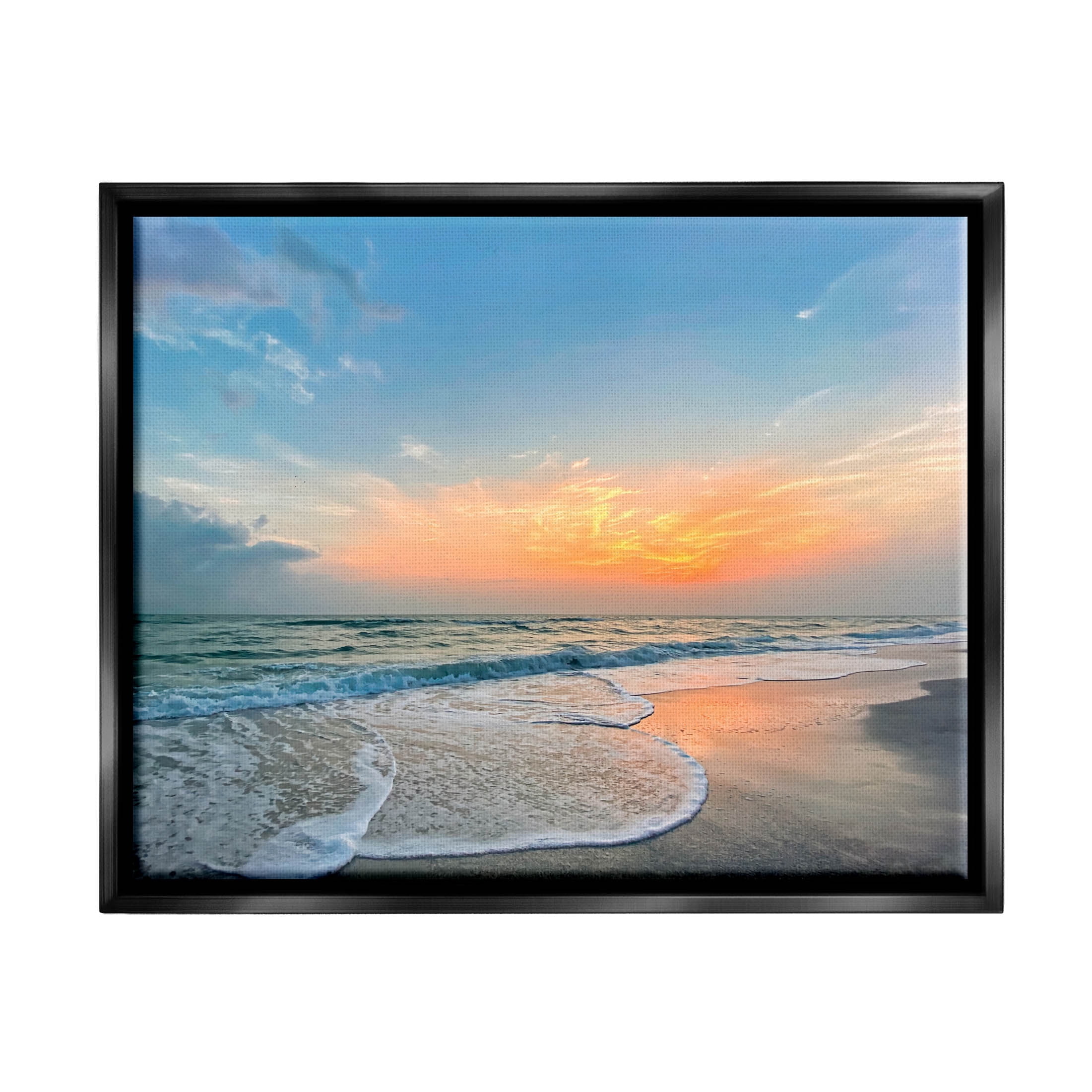 Stupell Industries Layered Beach Foam Sunrise Photograph Jet Black Floating Framed Canvas Print Wall Art, Design by Mary Lou Photography