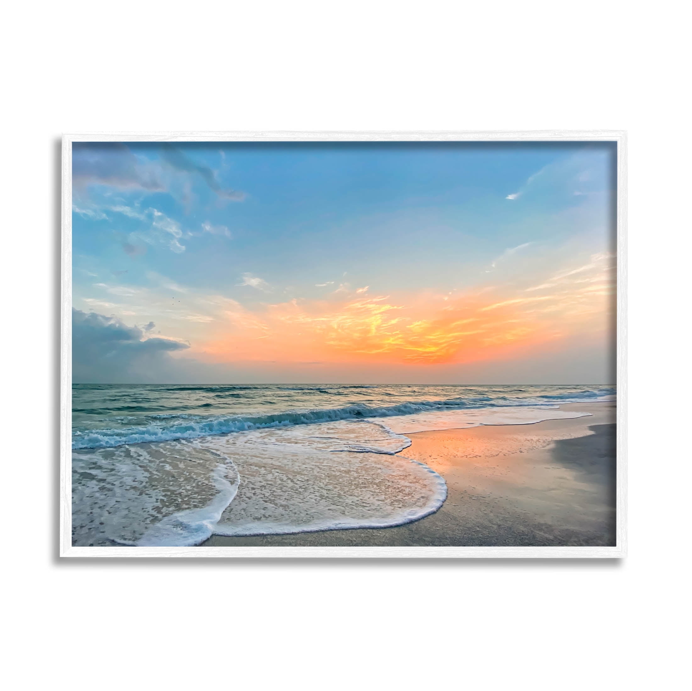 Stupell Industries Layered Beach Foam Sunrise Photograph White Framed Art Print Wall Art, Design by Mary Lou Photography