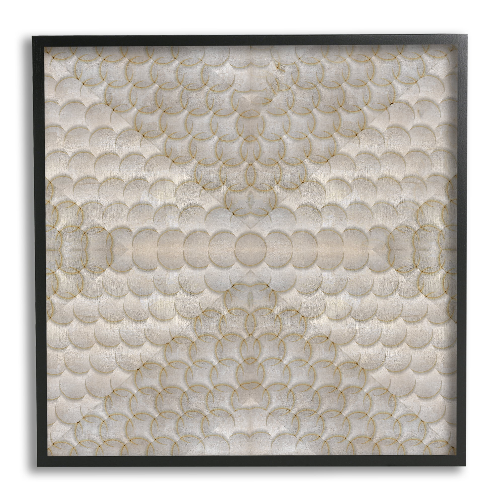 Stupell Industries Layered Beige Geometric Circles Abstract Painting Black Framed Art Print Wall Art, 12 x 12