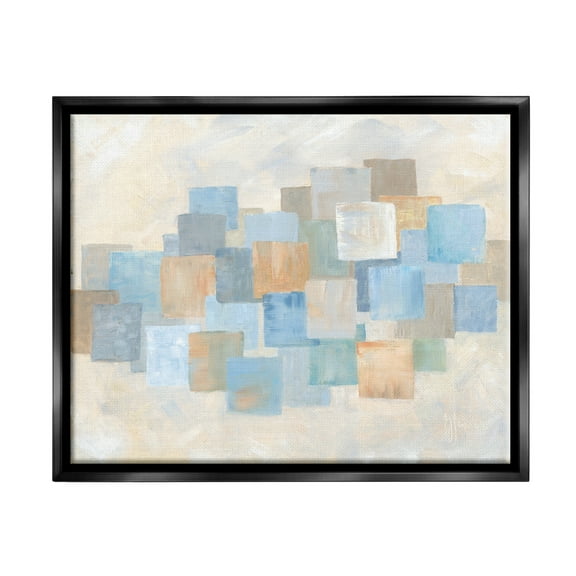 Stupell Industries Layered Blue Beige Squares Abstract Painting Black Floater Framed Canvas Art Print Wall Art, 21 x 17