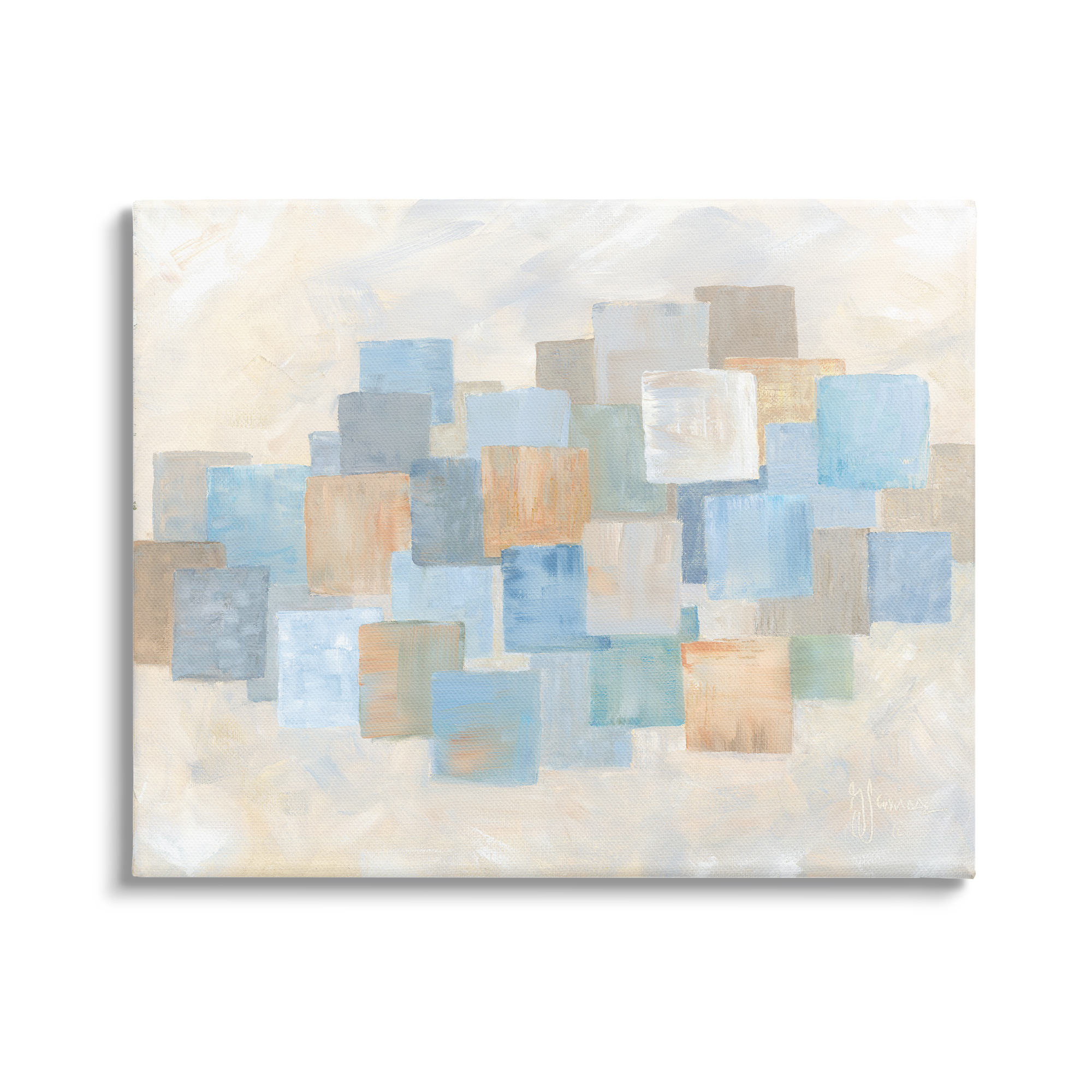 Stupell Industries Layered Blue Beige Squares Abstract Painting Gallery Wrapped Canvas Art Print Wall Art, 30 x 24