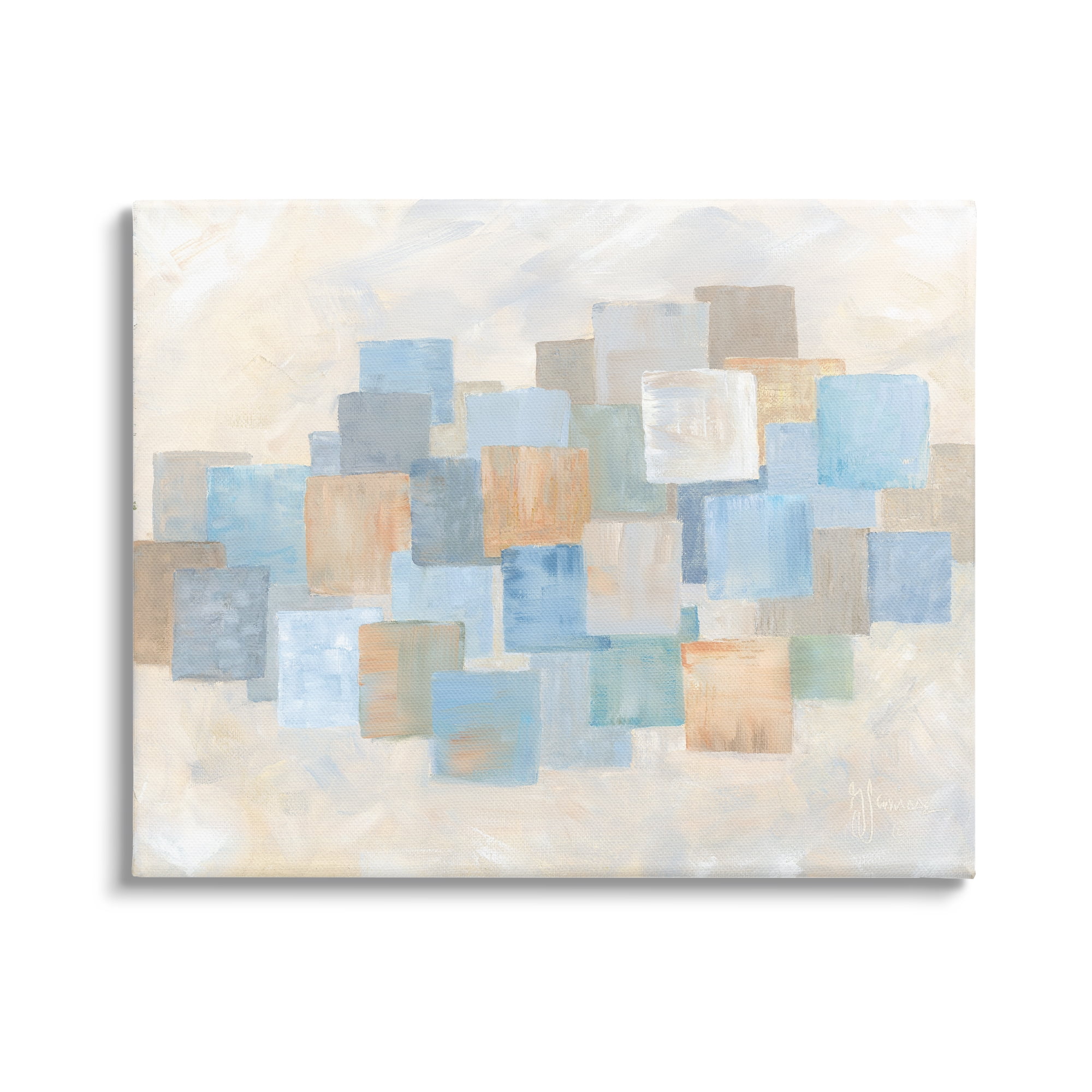 Stupell Industries Layered Blue Beige Squares Abstract Painting Gallery Wrapped Canvas Art Print Wall Art, 40 x 30