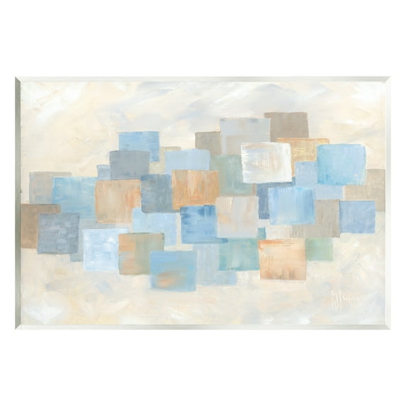 Stupell Industries Layered Blue Beige Squares Abstract Painting Unframed Art Print Wall Art, 15 x 10
