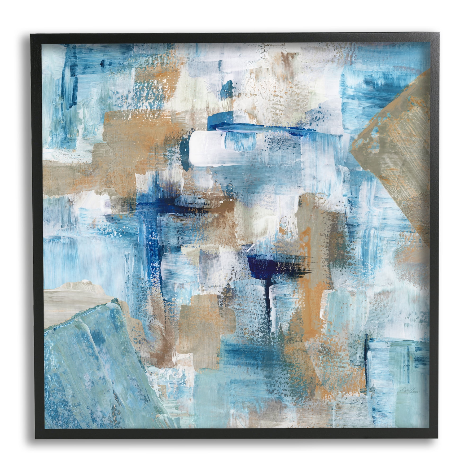 Stupell Industries Layered Blue Brown Shapes Blocked Abstract Pattern Painting Black Framed Art Print Wall Art, Design by Stella Chang