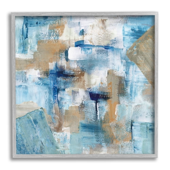 Stupell Industries Layered Blue Brown Shapes Blocked Abstract Pattern Painting Gray Framed Art Print Wall Art, Design by Stella Chang
