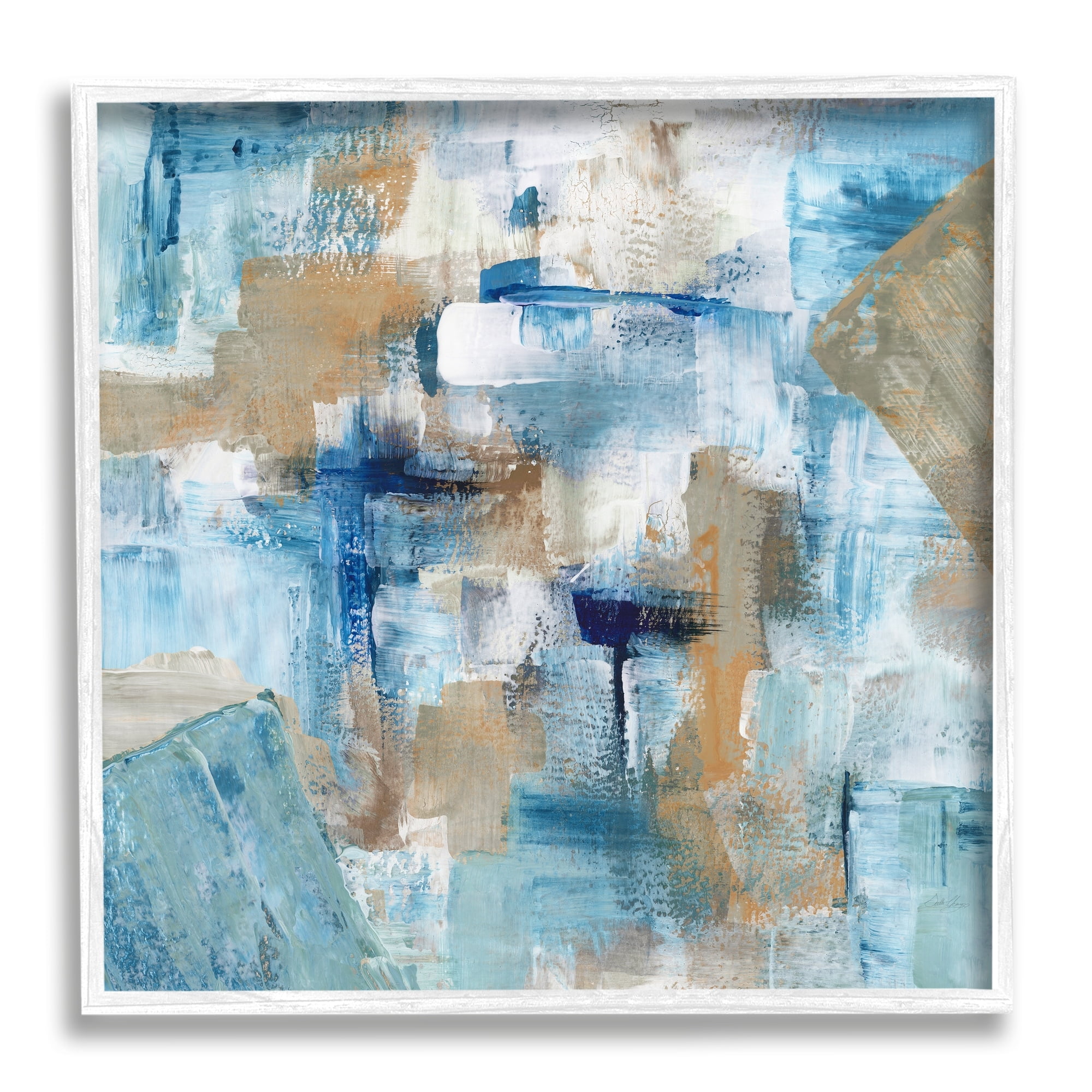 Stupell Industries Layered Blue Brown Shapes Blocked Abstract Pattern Painting White Framed Art Print Wall Art, Design by Stella Chang