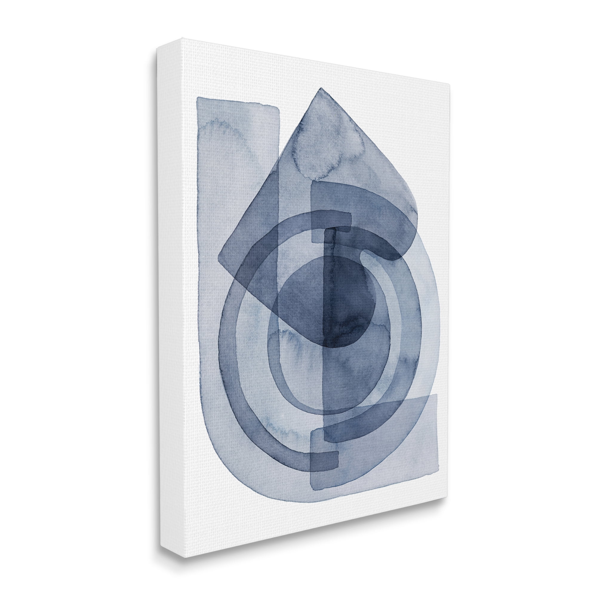 Stupell Industries Layered Blue Opaque Shapes Central Circle Abstract Abstract Painting Gallery Wrapped Canvas Art Print Wall Art, 36 x 48