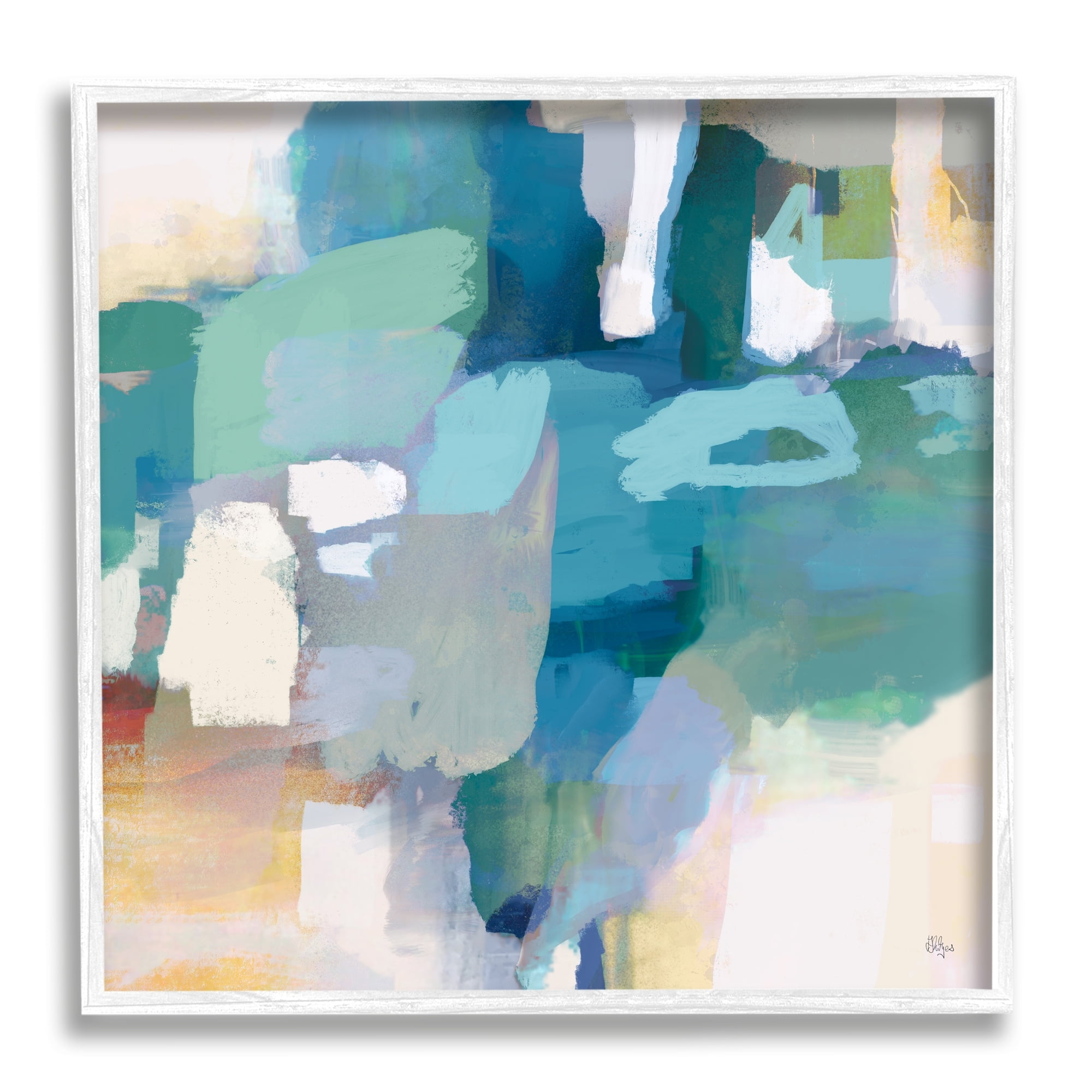 Stupell Industries Layered Blue Paint Strokes Dense Abstract Painting Painting White Framed Art Print Wall Art, Design by Lisa Ridgers