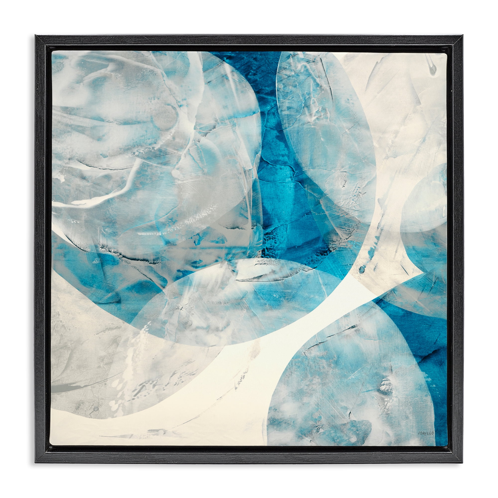 Stupell Industries Layered Blue Spheres Abstract Painting Black Floater Framed Canvas Art Print Wall Art, 25 x 25