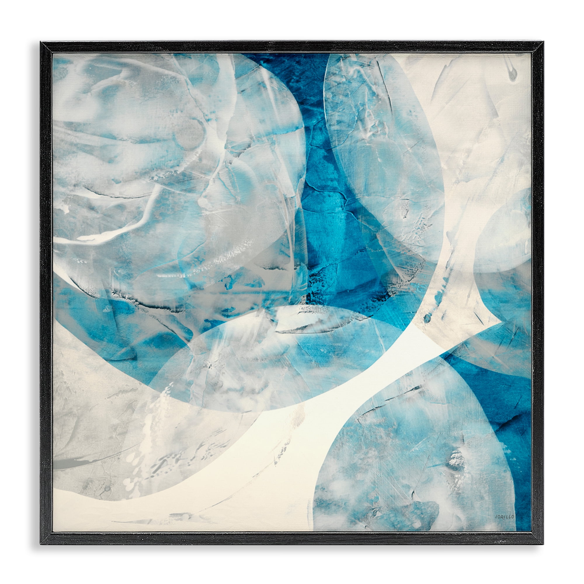 Stupell Industries Layered Blue Spheres Abstract Painting Black Framed Art Print Wall Art, 17 x 17