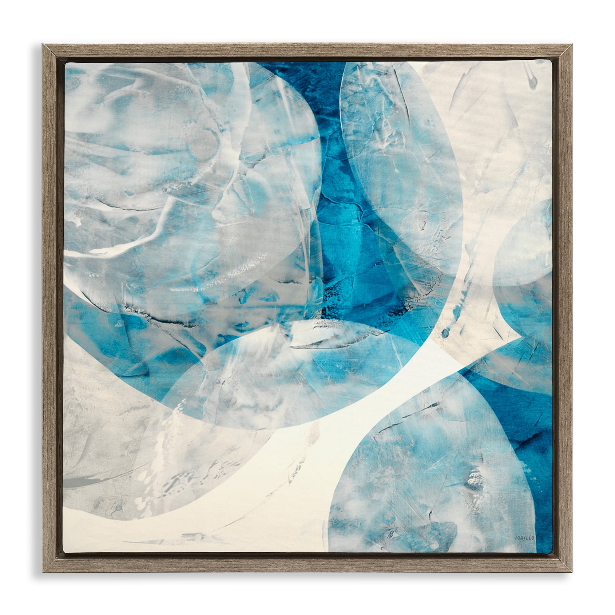 Stupell Industries Layered Blue Spheres Abstract Painting Brown Floater Framed Canvas Art Print Wall Art, 18 x 18