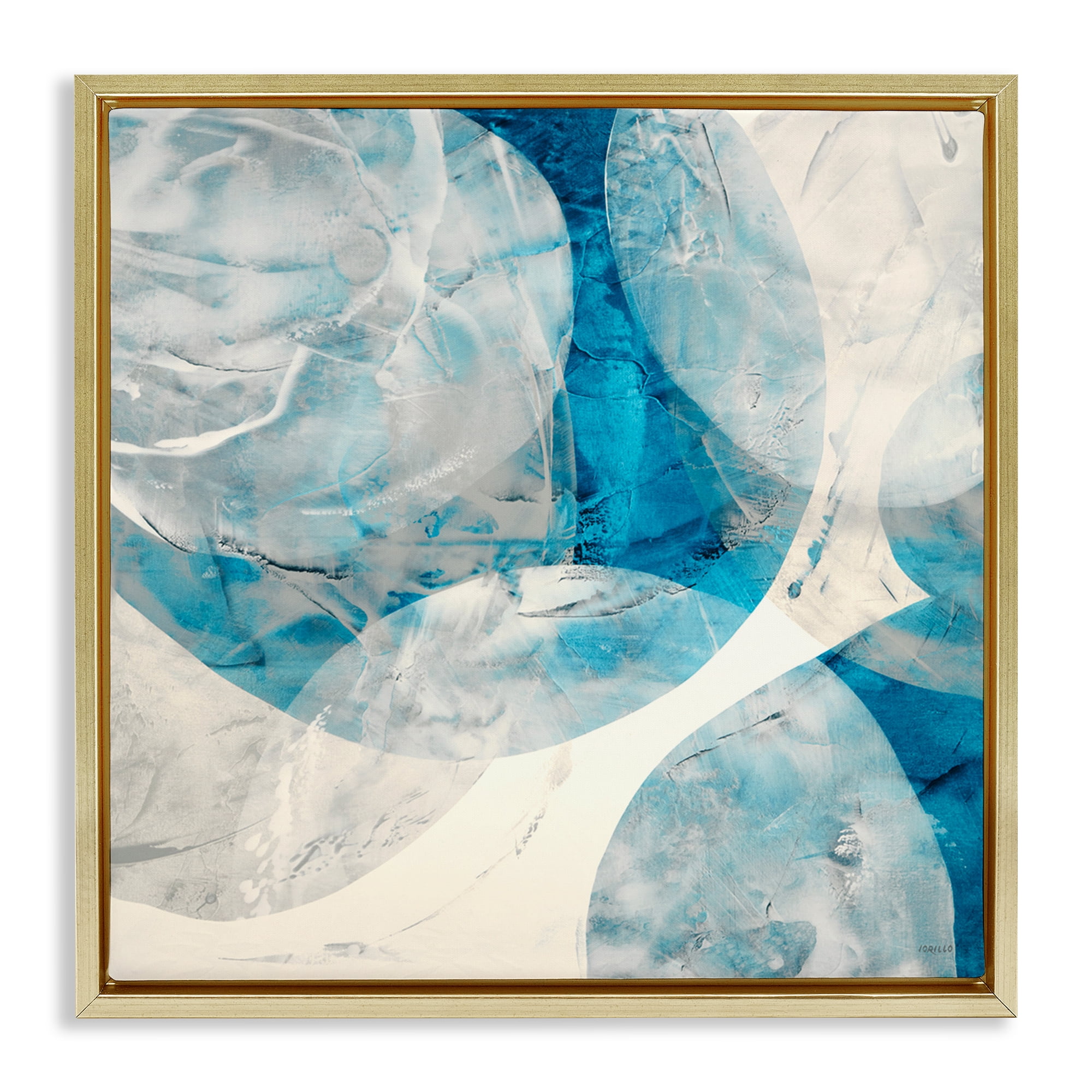 Stupell Industries Layered Blue Spheres Abstract Painting Gold Floater Framed Canvas Art Print Wall Art, 25 x 25