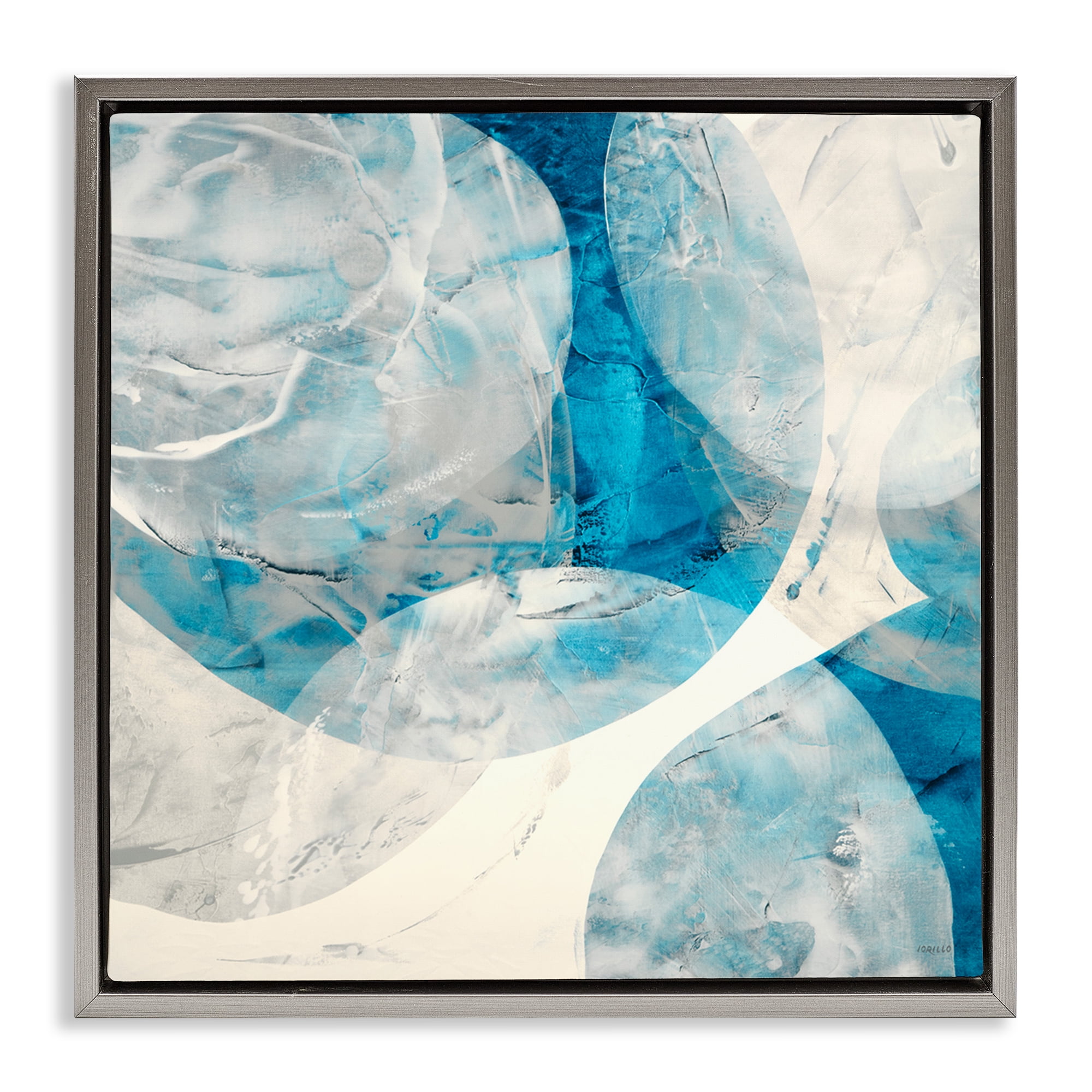 Stupell Industries Layered Blue Spheres Abstract Painting Gray Floater Framed Canvas Art Print Wall Art, 25 x 25