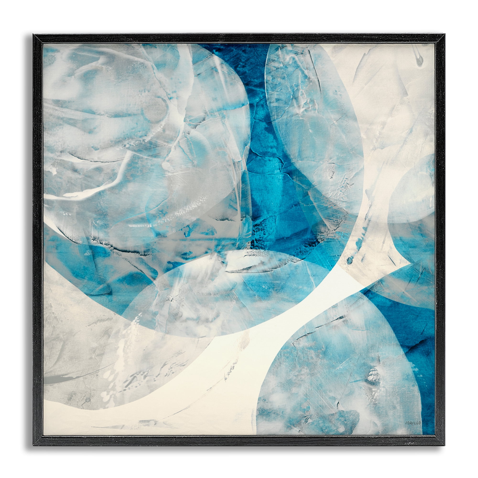 Stupell Industries Layered Blue Spheres Abstract Painting Gray Framed Art Print Wall Art, 17 x 17