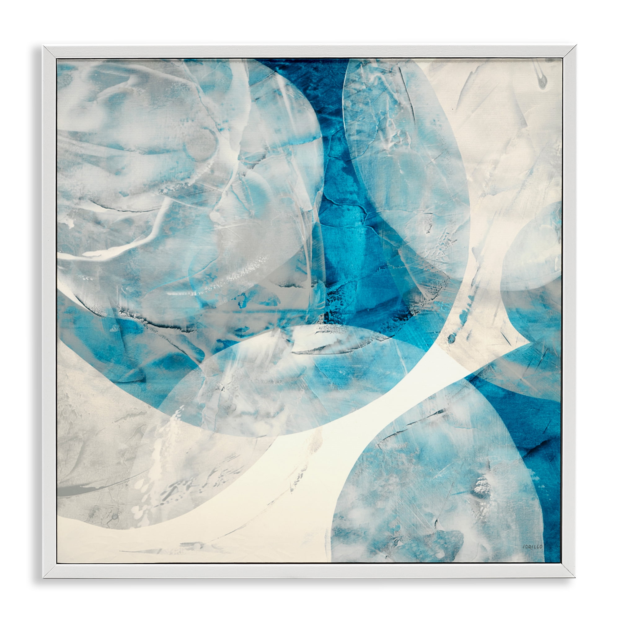 Stupell Industries Layered Blue Spheres Abstract Painting White Framed Art Print Wall Art, 24 x 24