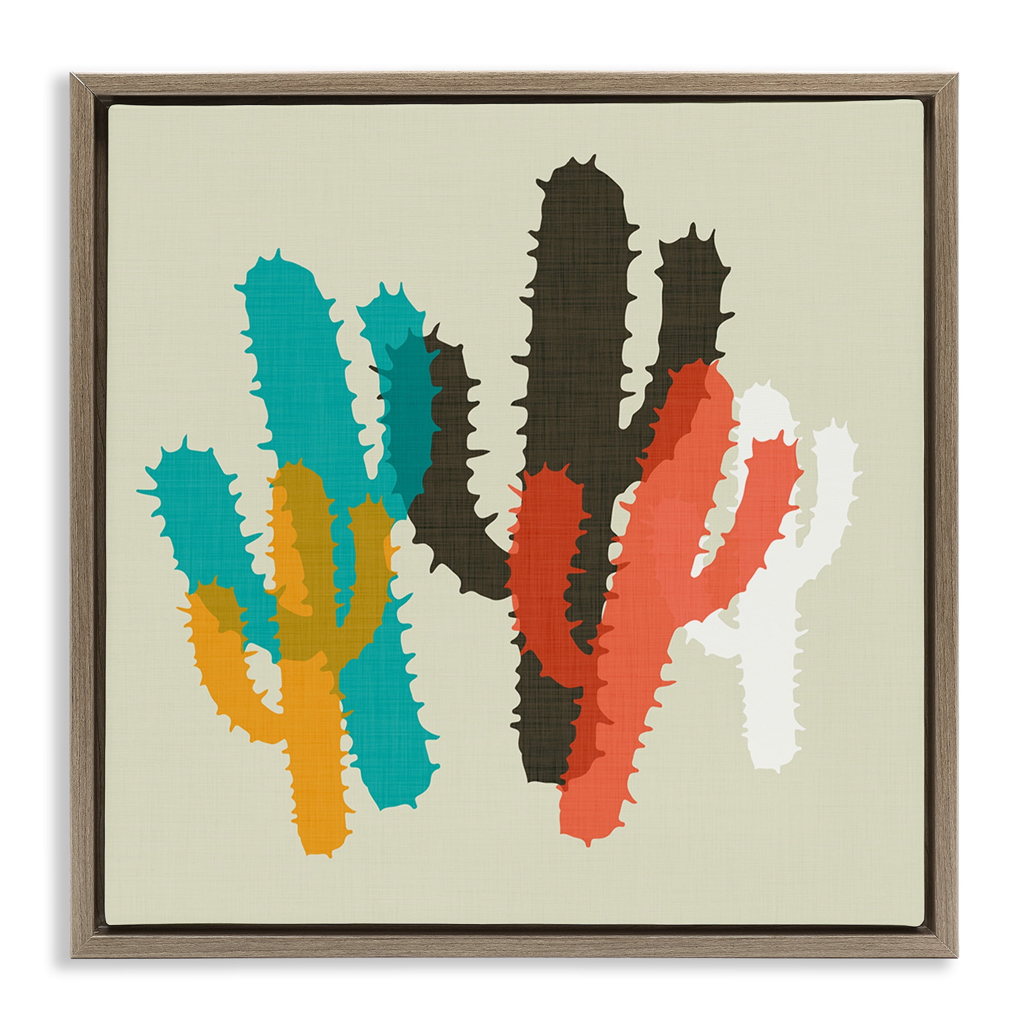 Stupell Industries Layered Bold Cacti Botanical & Floral Painting Brown Floater Framed Canvas Art Print Wall Art, 25 x 25