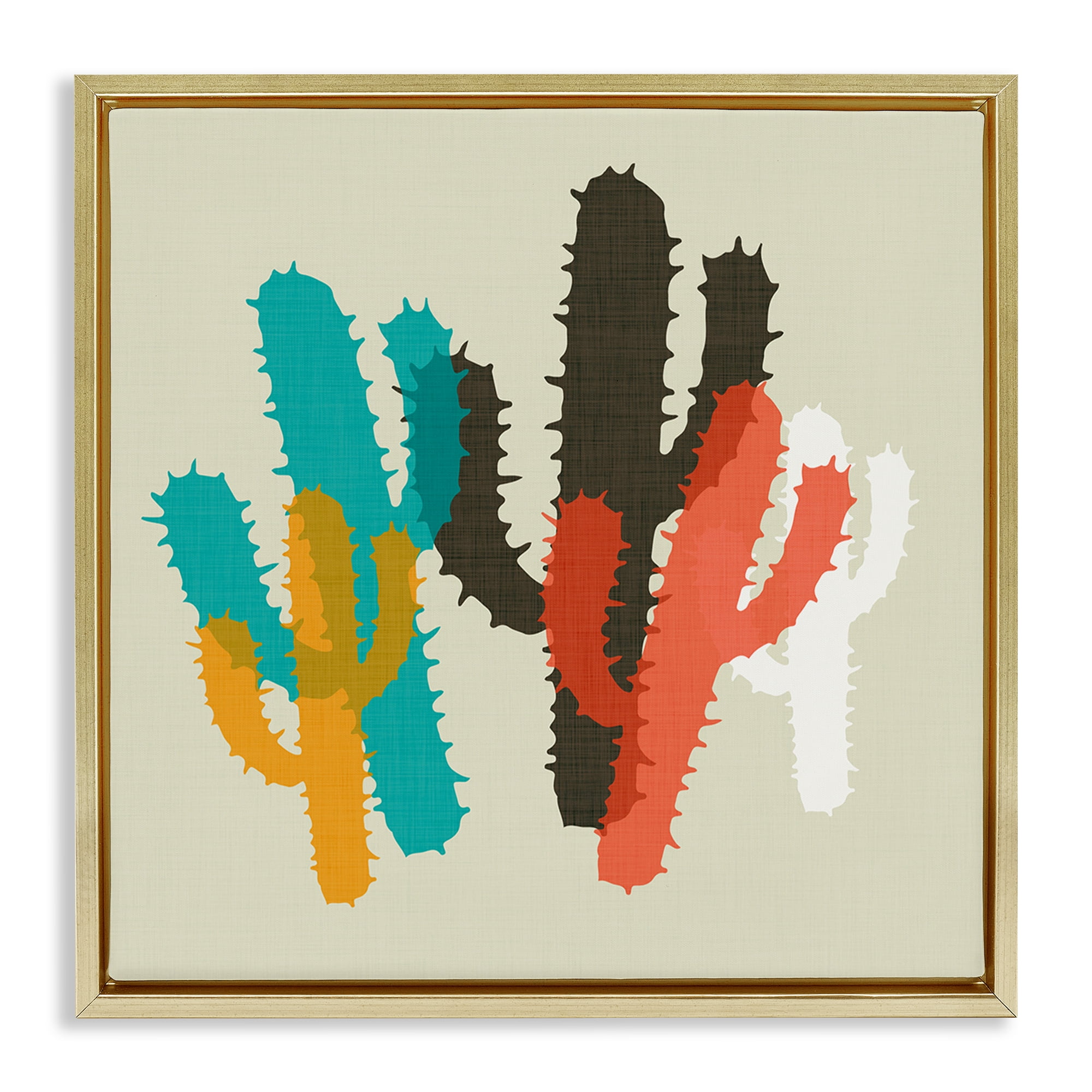 Stupell Industries Layered Bold Cacti Botanical & Floral Painting Gold Floater Framed Canvas Art Print Wall Art, 18 x 18
