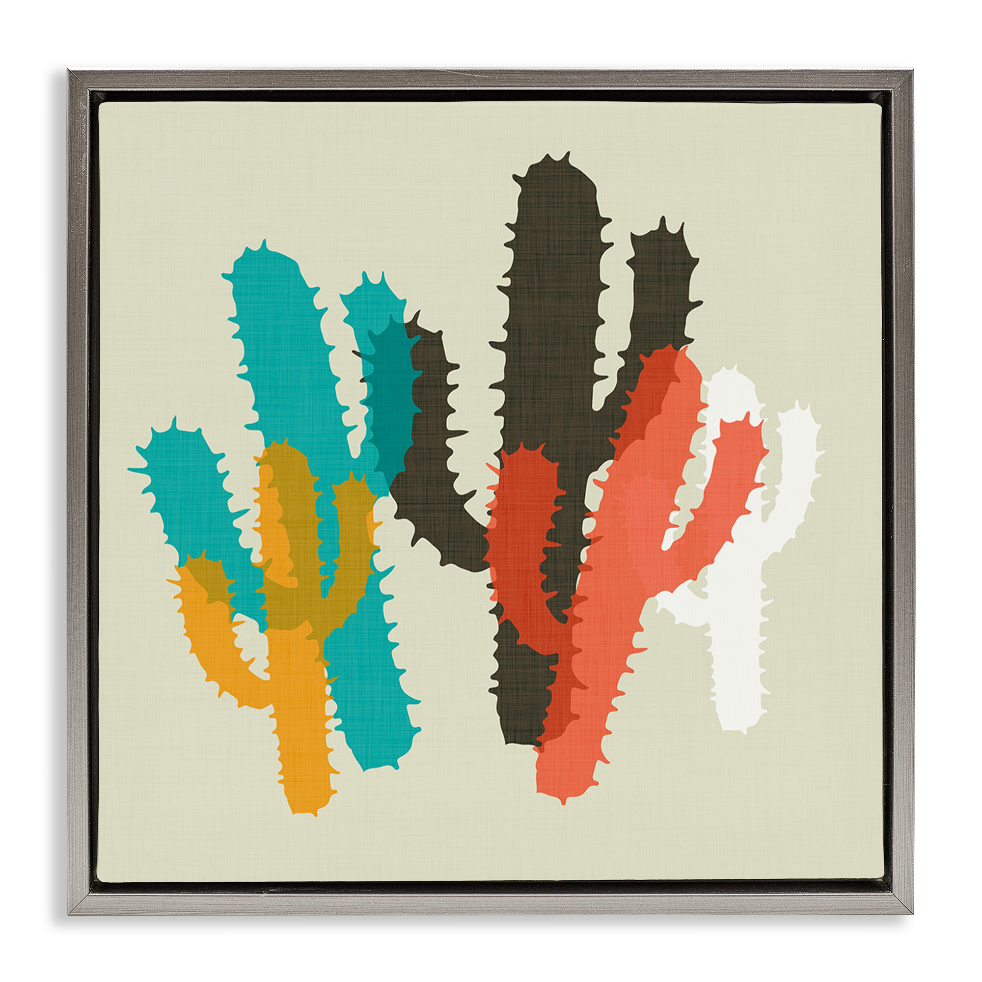 Stupell Industries Layered Bold Cacti Botanical & Floral Painting Gray Floater Framed Canvas Art Print Wall Art, 25 x 25