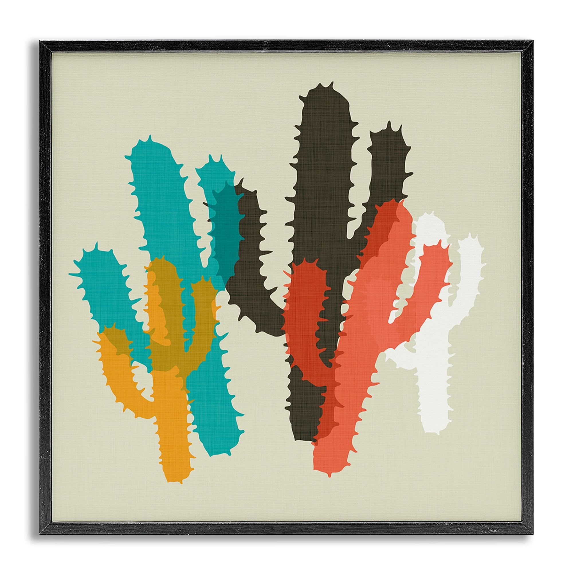 Stupell Industries Layered Bold Cacti Botanical & Floral Painting Gray Framed Art Print Wall Art, 17 x 17