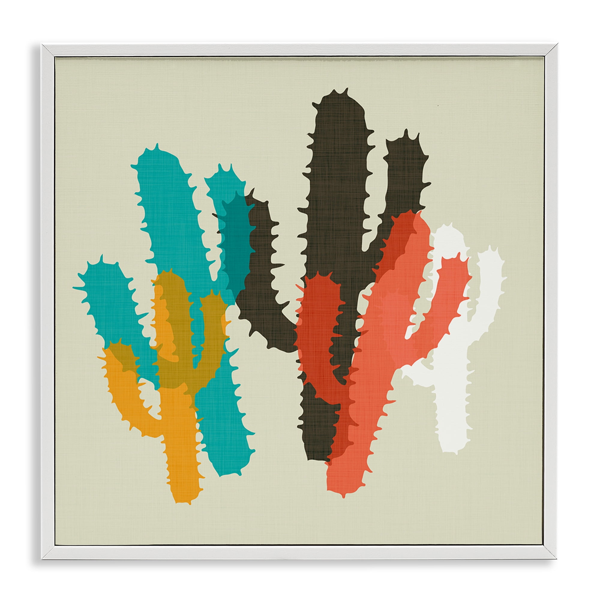 Stupell Industries Layered Bold Cacti Botanical & Floral Painting White Framed Art Print Wall Art, 17 x 17