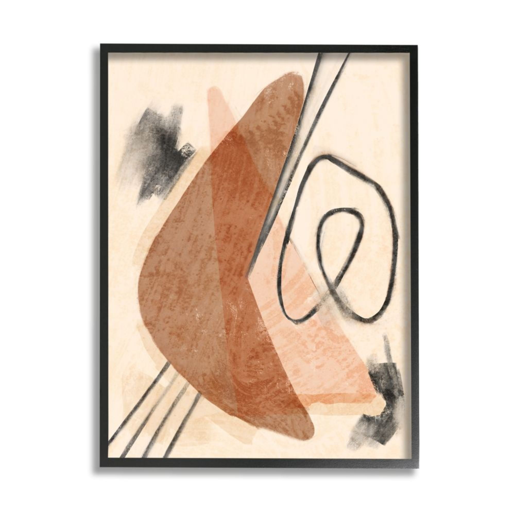 Stupell Industries Layered Boomerang Shape Abstract Linework Brown Black Design by Daphne Polselli, 11" x 14", Black Framed