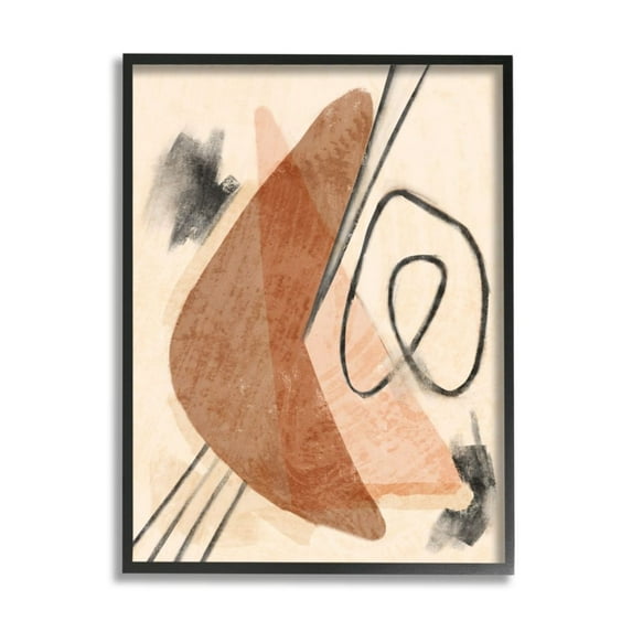 Stupell Industries Layered Boomerang Shape Abstract Linework Brown Black Design by Daphne Polselli, 16" x 20", Black Framed