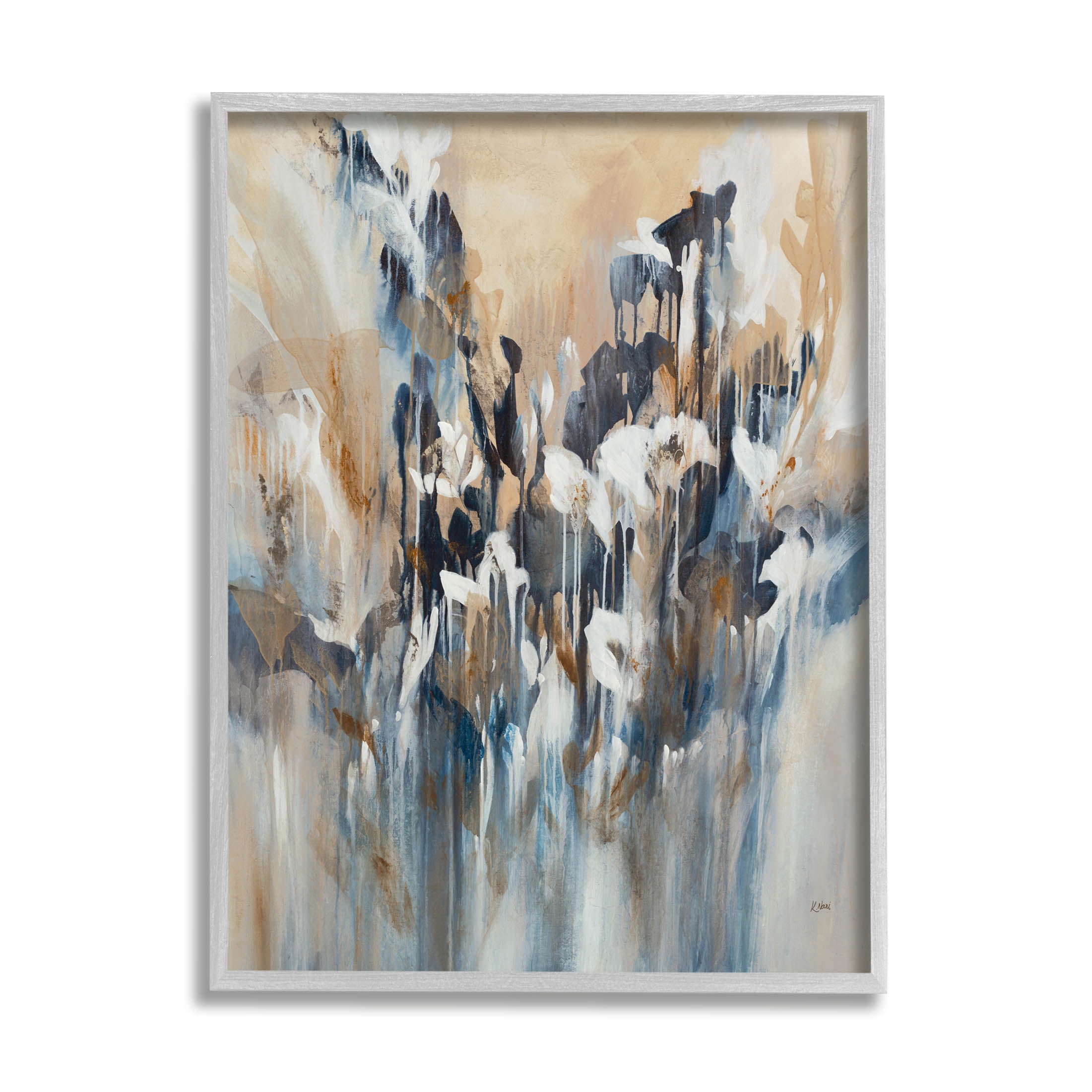 Stupell Industries Layered Botanical Abstract Drip Painting Gray Framed Art Print Wall Art, Design by K. Nari